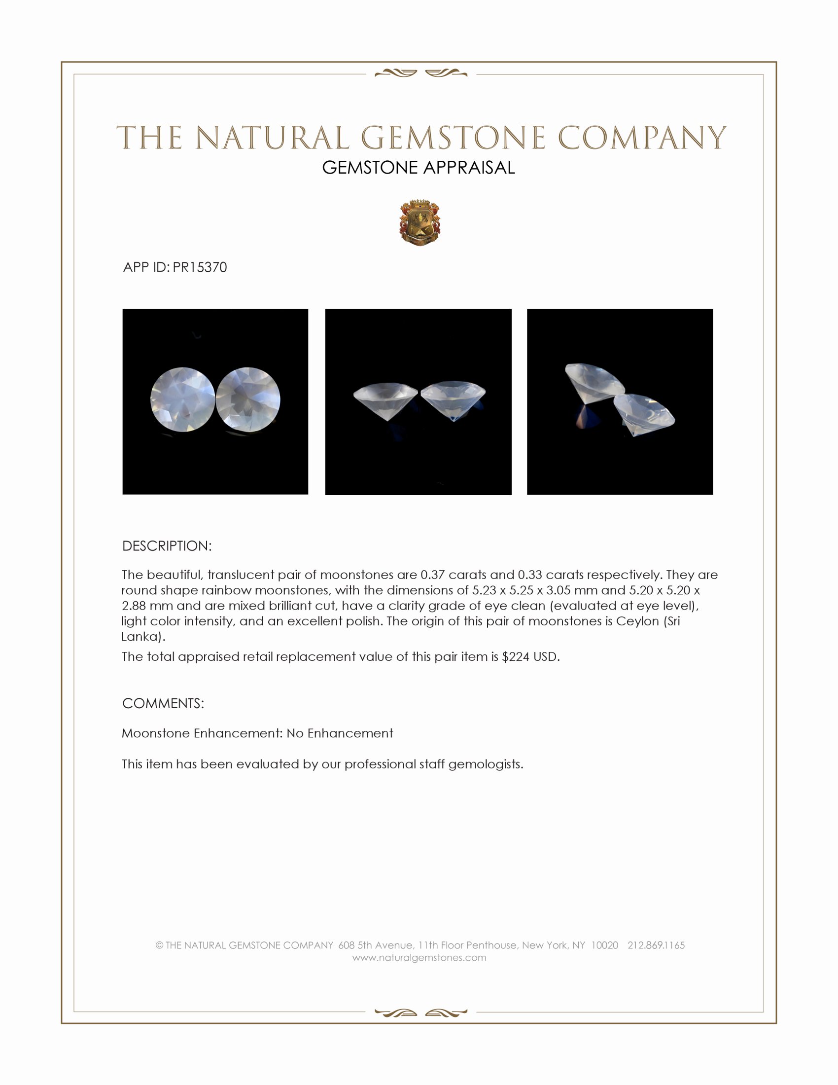 0.70 Ct.Tw. Rainbow Moonstone Pair from Ceylon (Sri Lanka)