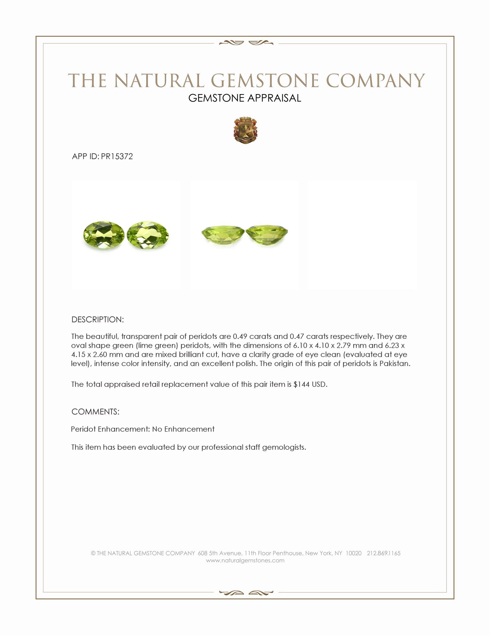0.96 Ct.Tw. Green (Lime Green) Peridot Pair from Pakistan