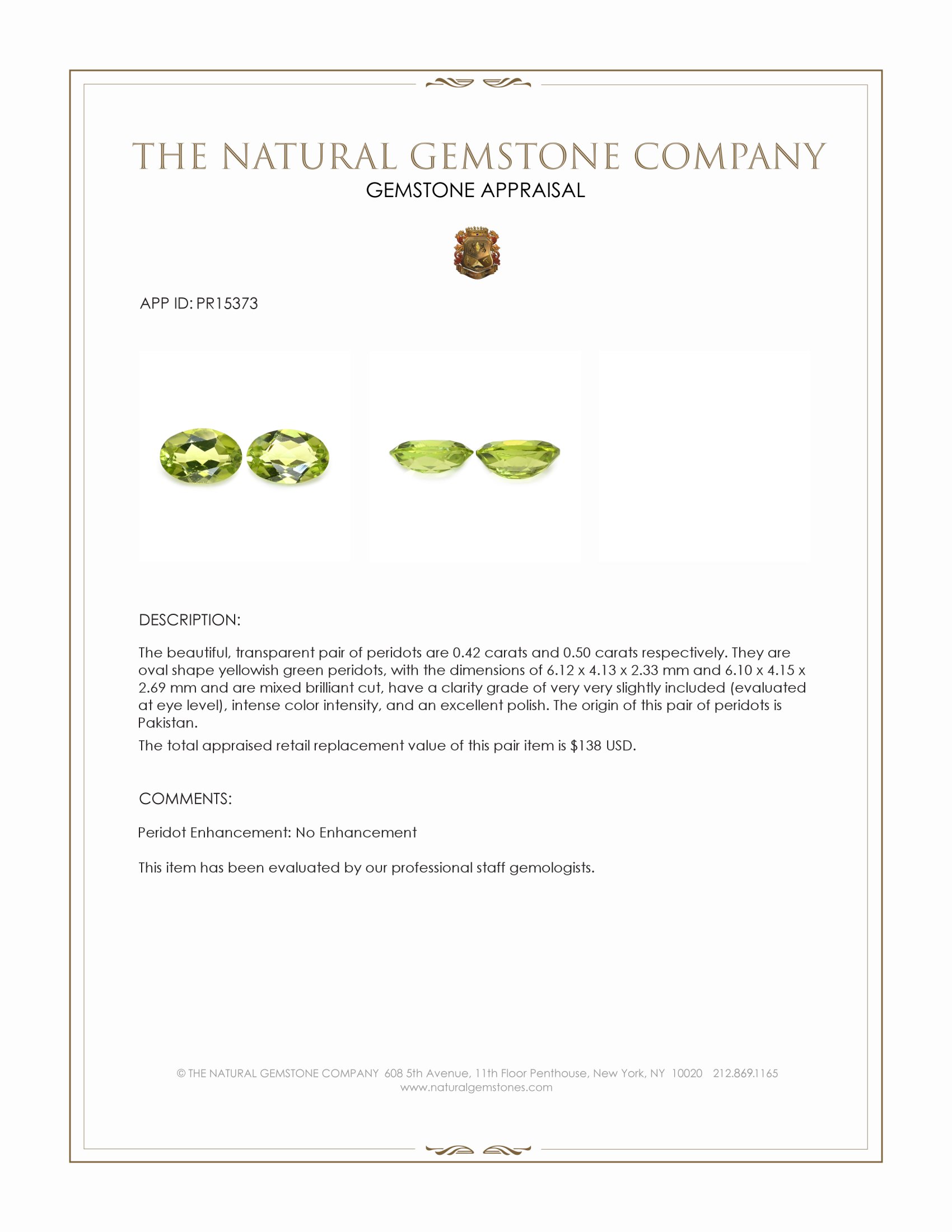 0.92 Ct.Tw. Yellowish Green Peridot Pair from Pakistan
