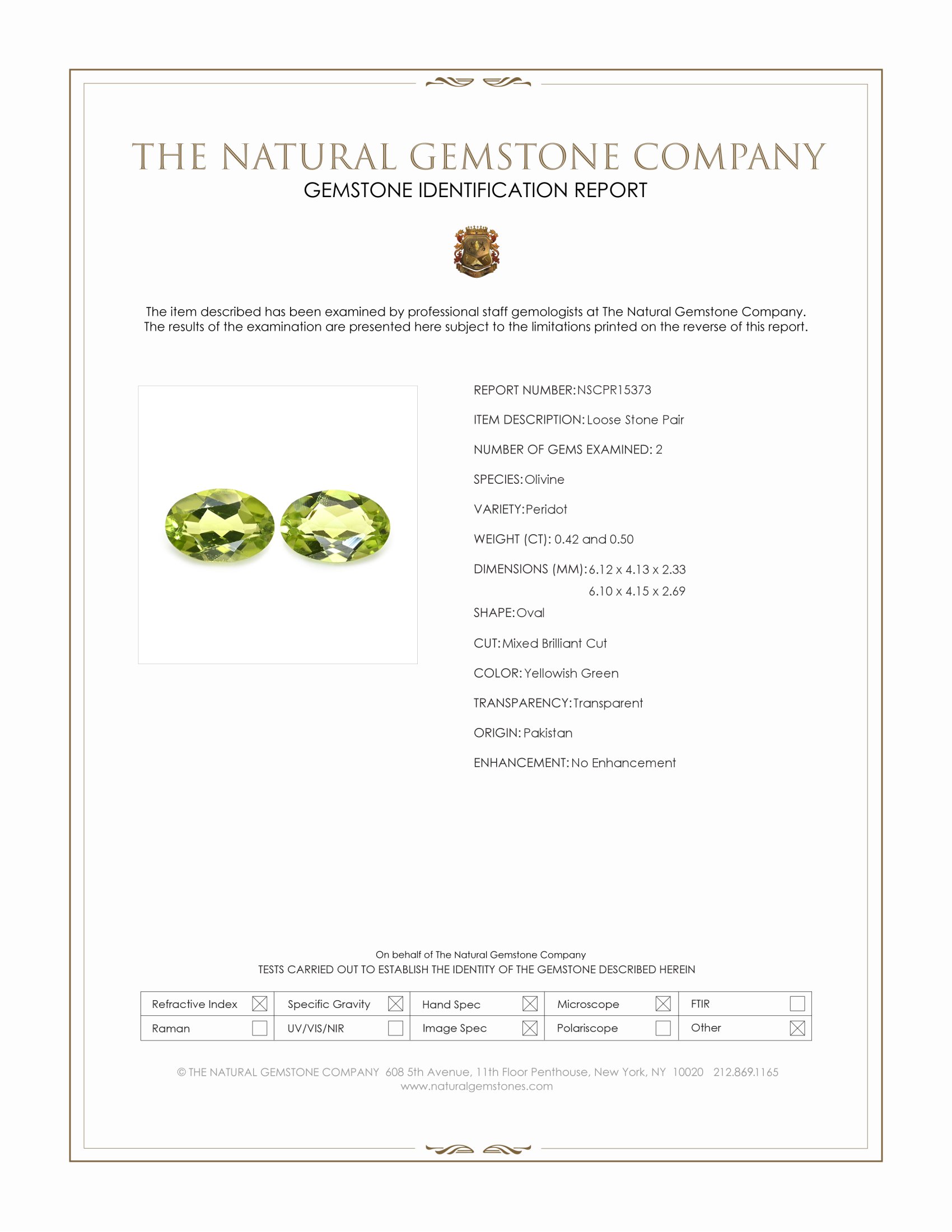 0.92 Ct.Tw. Yellowish Green Peridot Pair from Pakistan