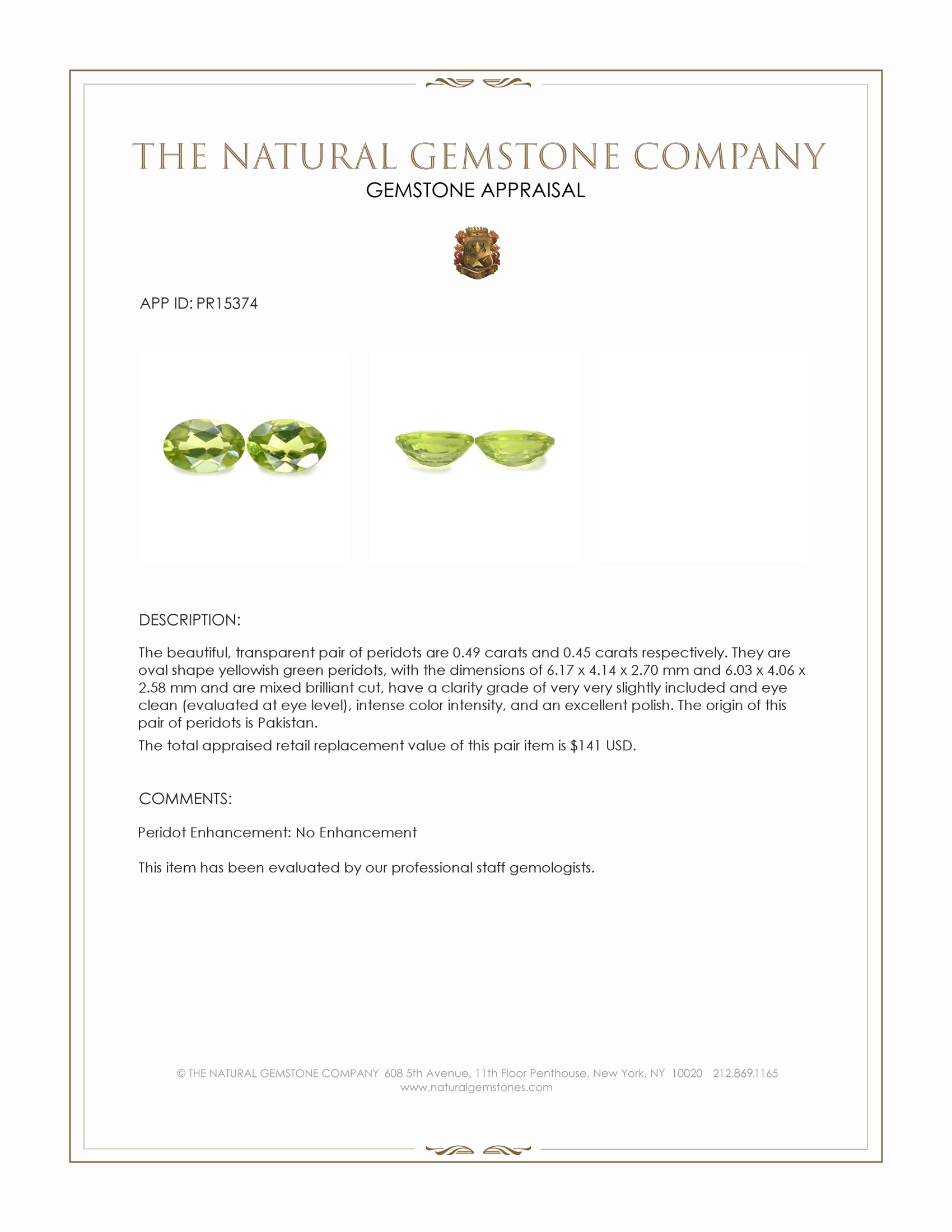0.94 Ct.Tw. Yellowish Green Peridot Pair from Pakistan