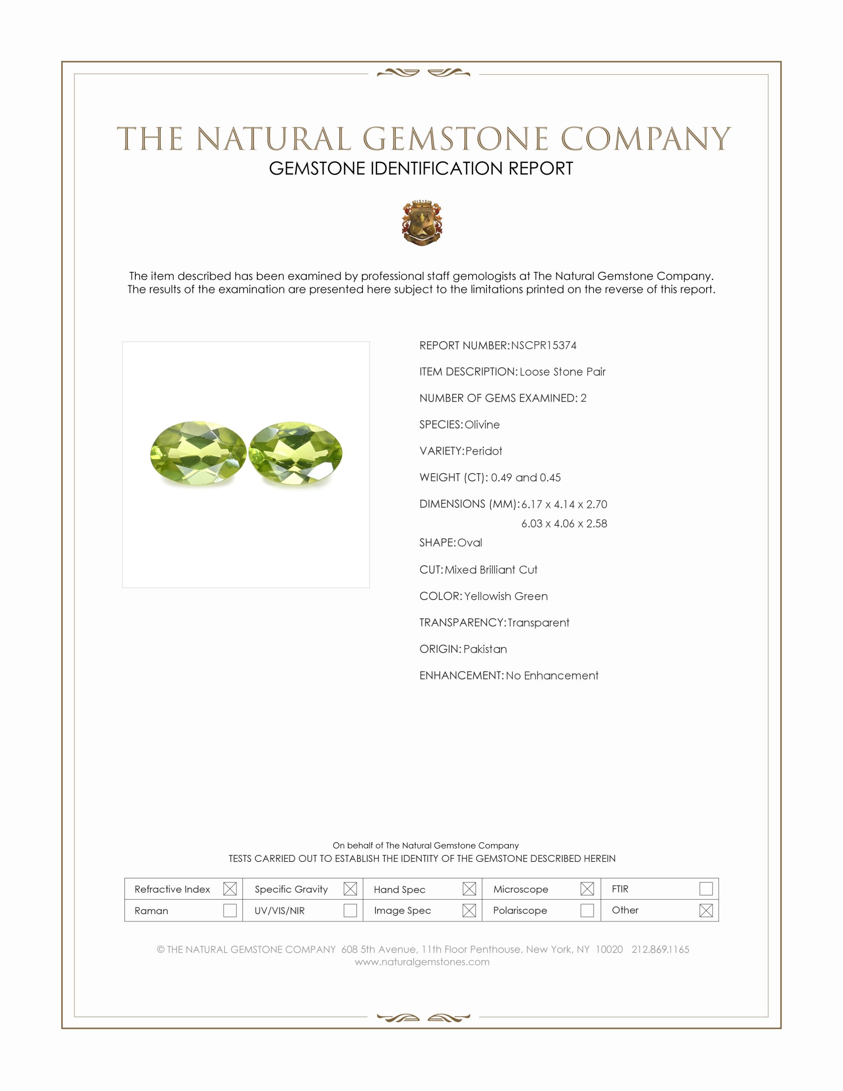 0.94 Ct.Tw. Yellowish Green Peridot Pair from Pakistan
