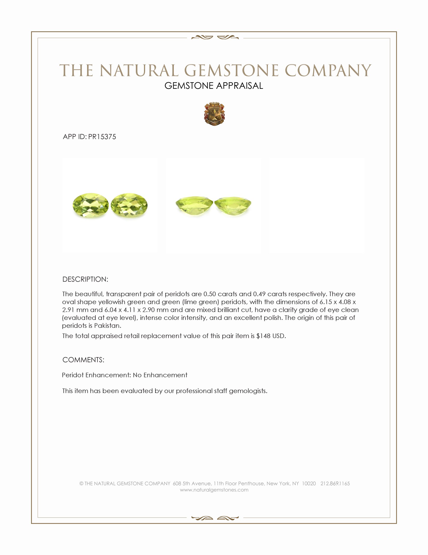 0.99 Ct.Tw. Yellowish Green Peridot Pair from Pakistan