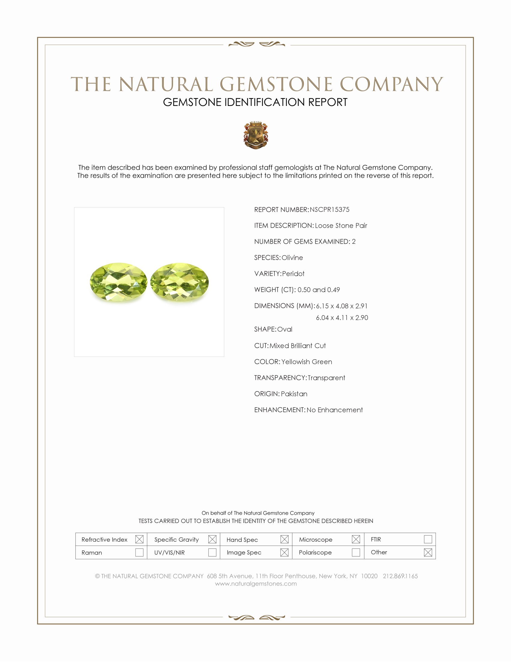 0.99 Ct.Tw. Yellowish Green Peridot Pair from Pakistan