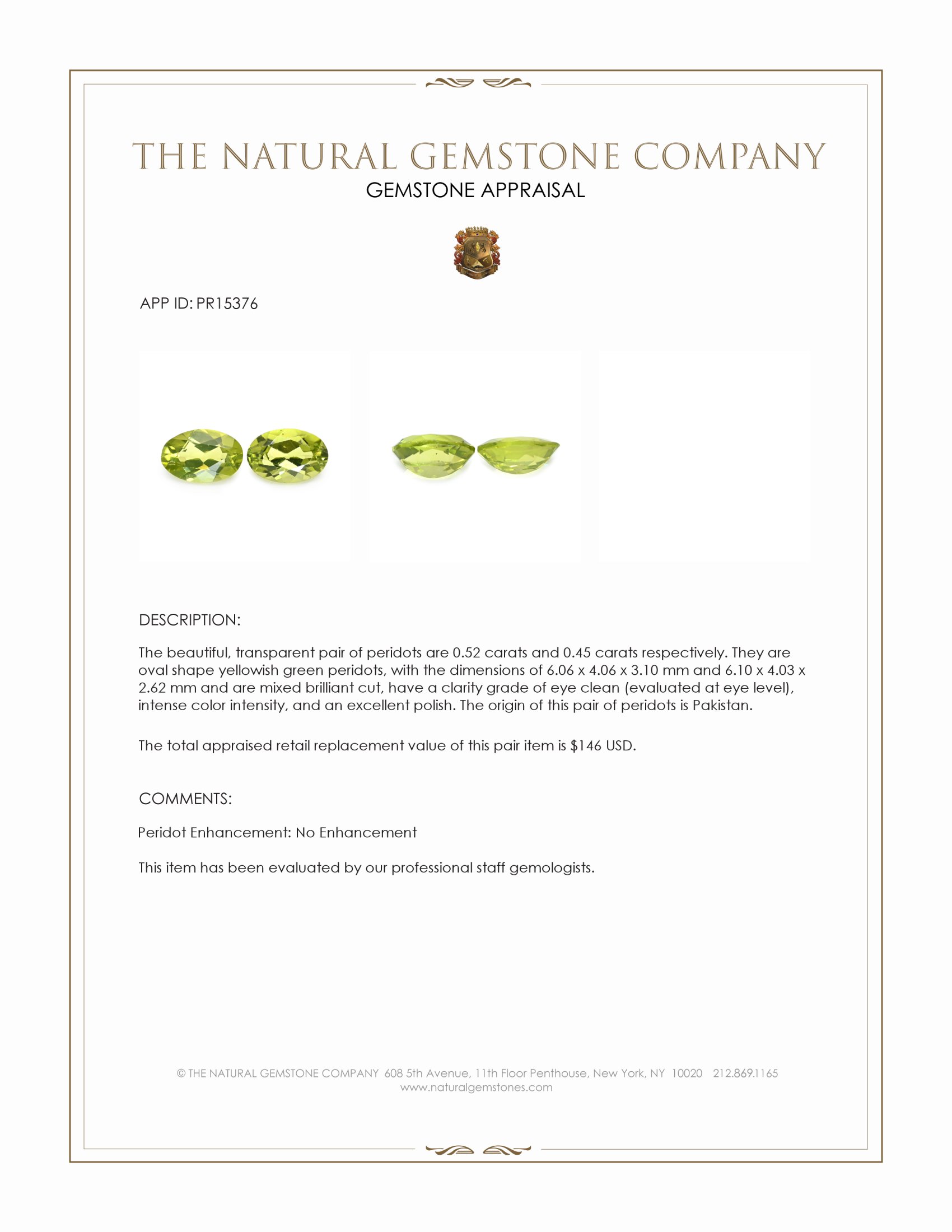 0.97 Ct.Tw. Yellowish Green Peridot Pair from Pakistan