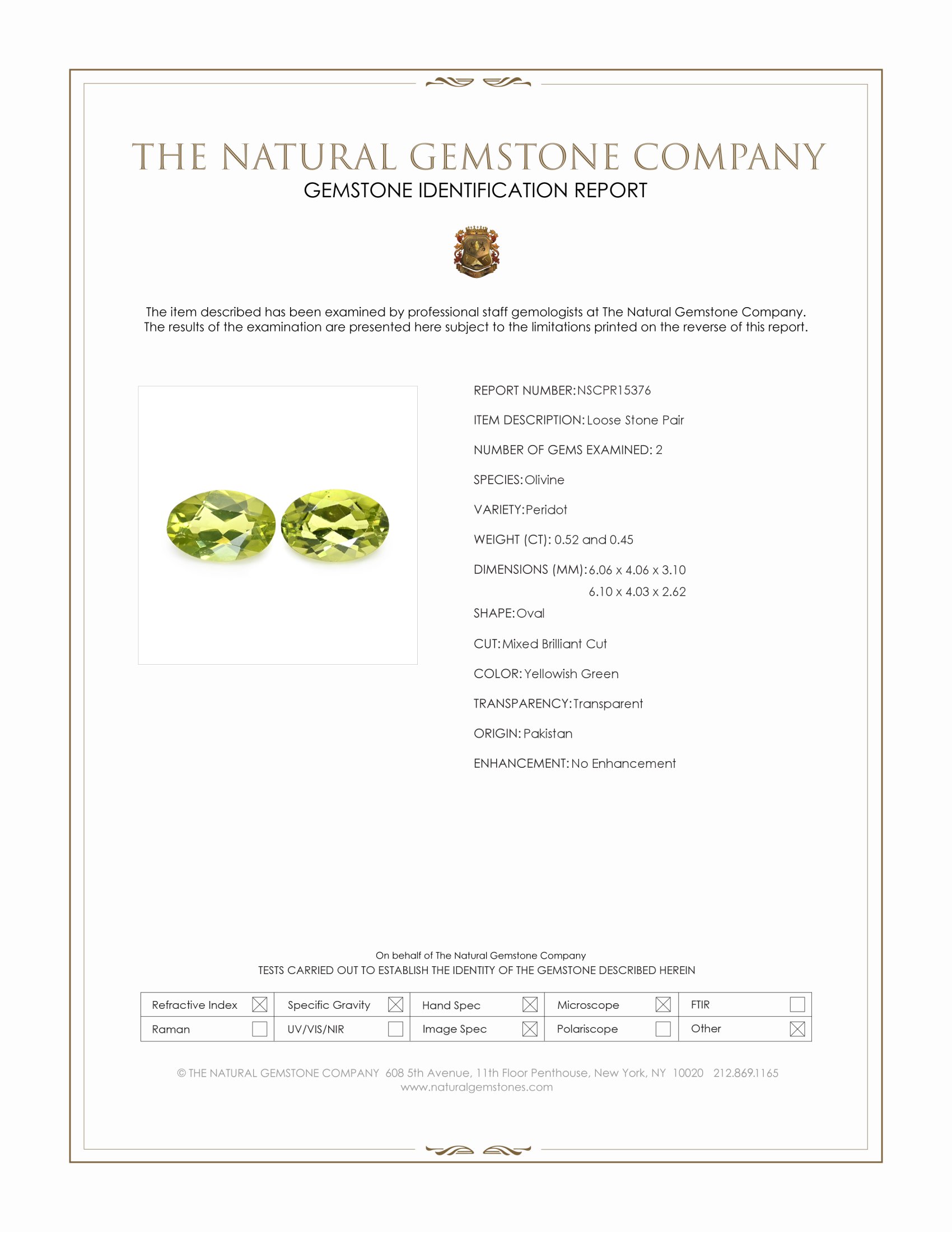 0.97 Ct.Tw. Yellowish Green Peridot Pair from Pakistan