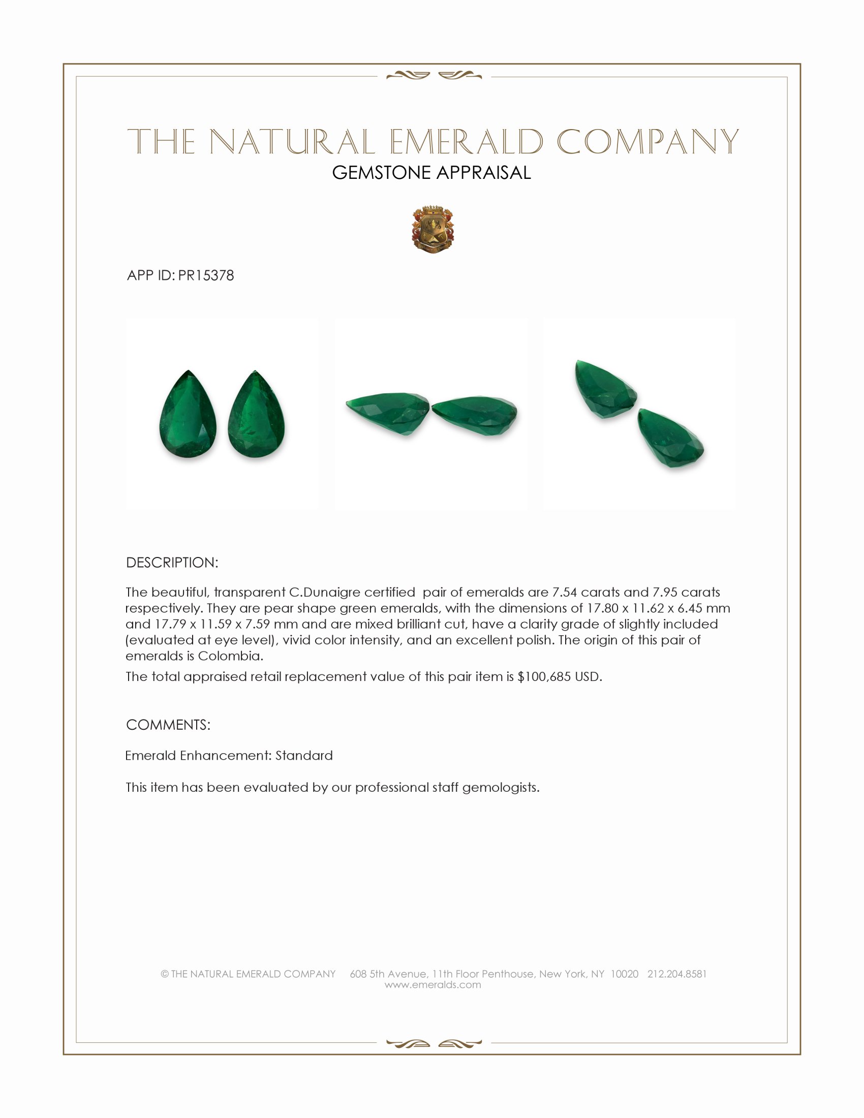 15.49 Ct.Tw. Emerald Pair from Colombia