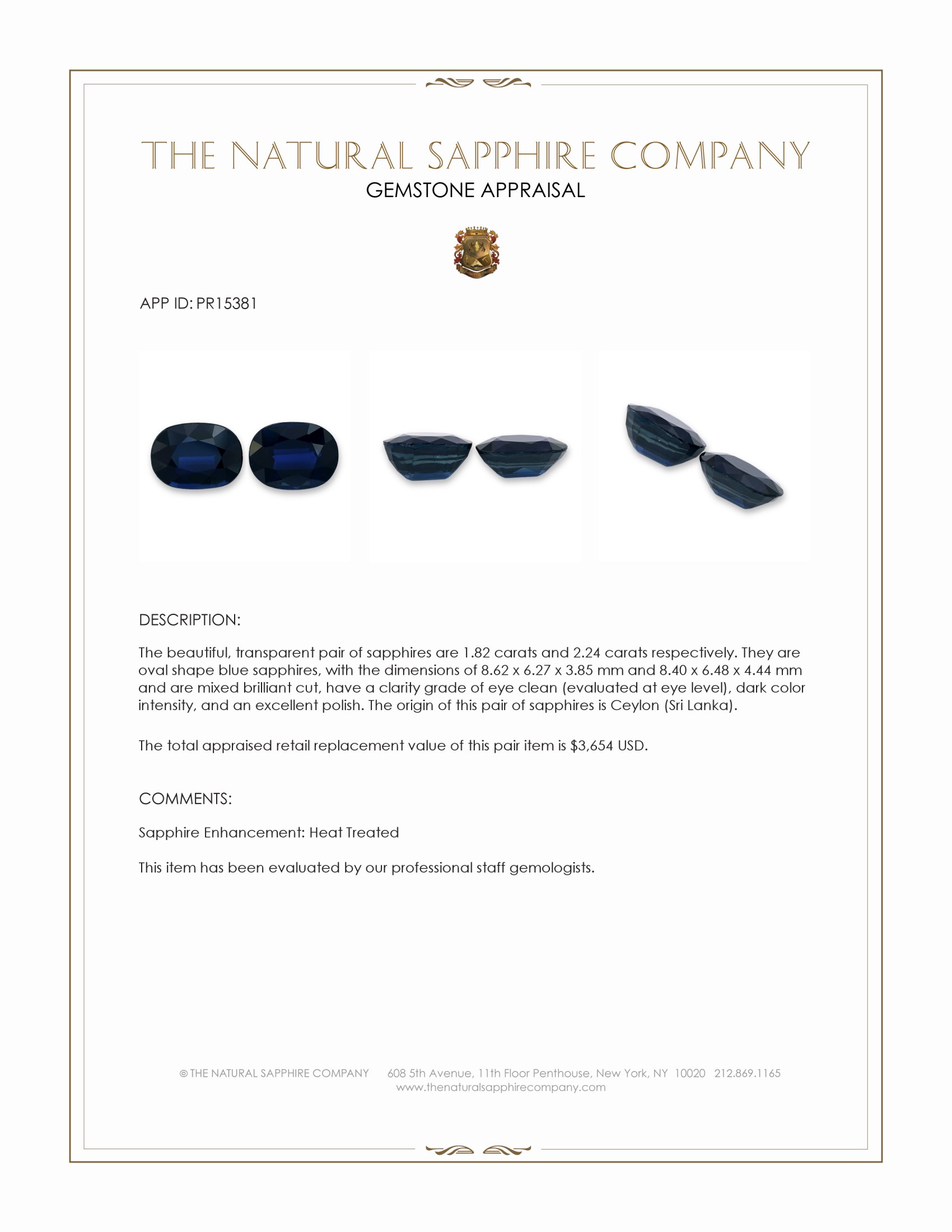 4.06 Ct.Tw. Blue Sapphire Pair from Ceylon (Sri Lanka)