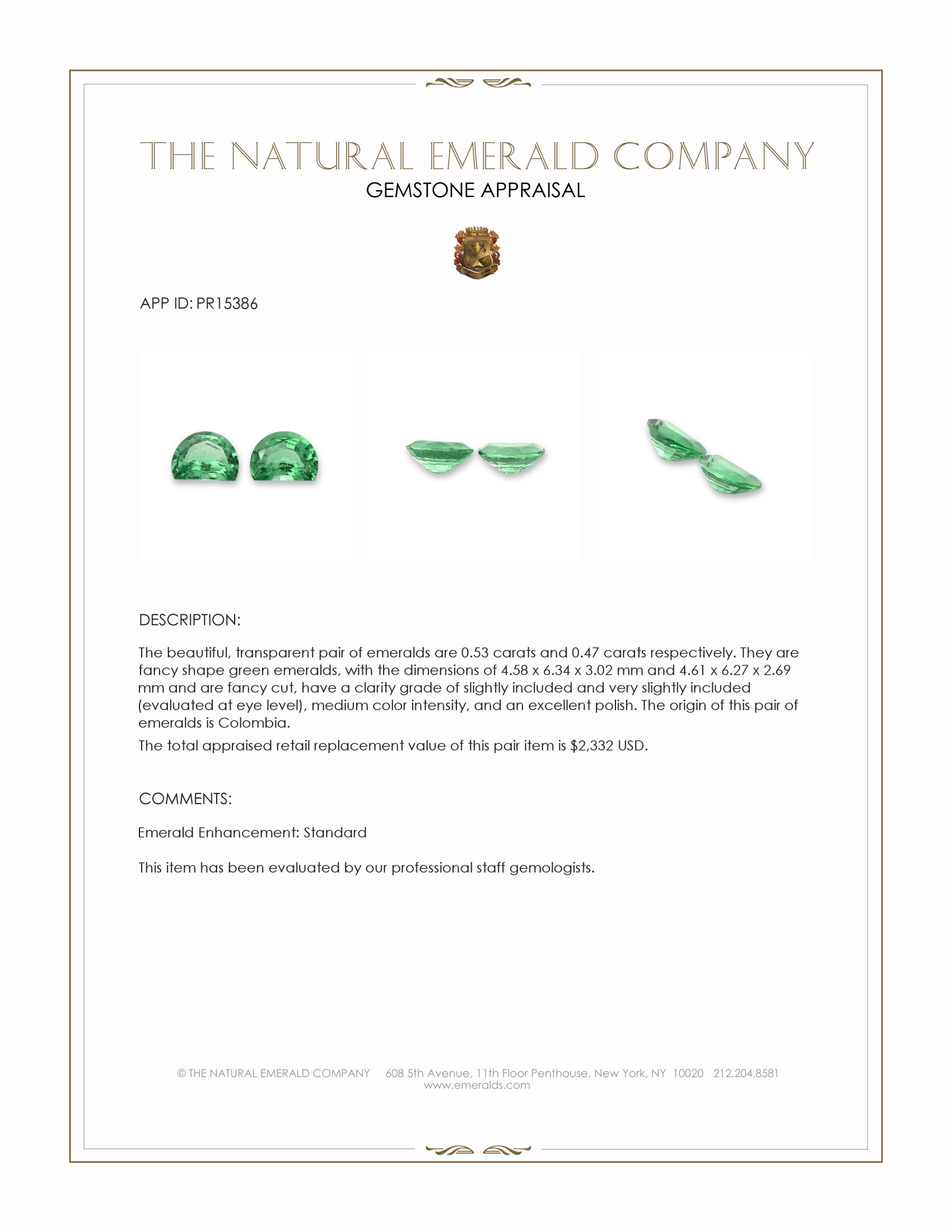 1.00 Ct.Tw. Emerald Pair from Colombia