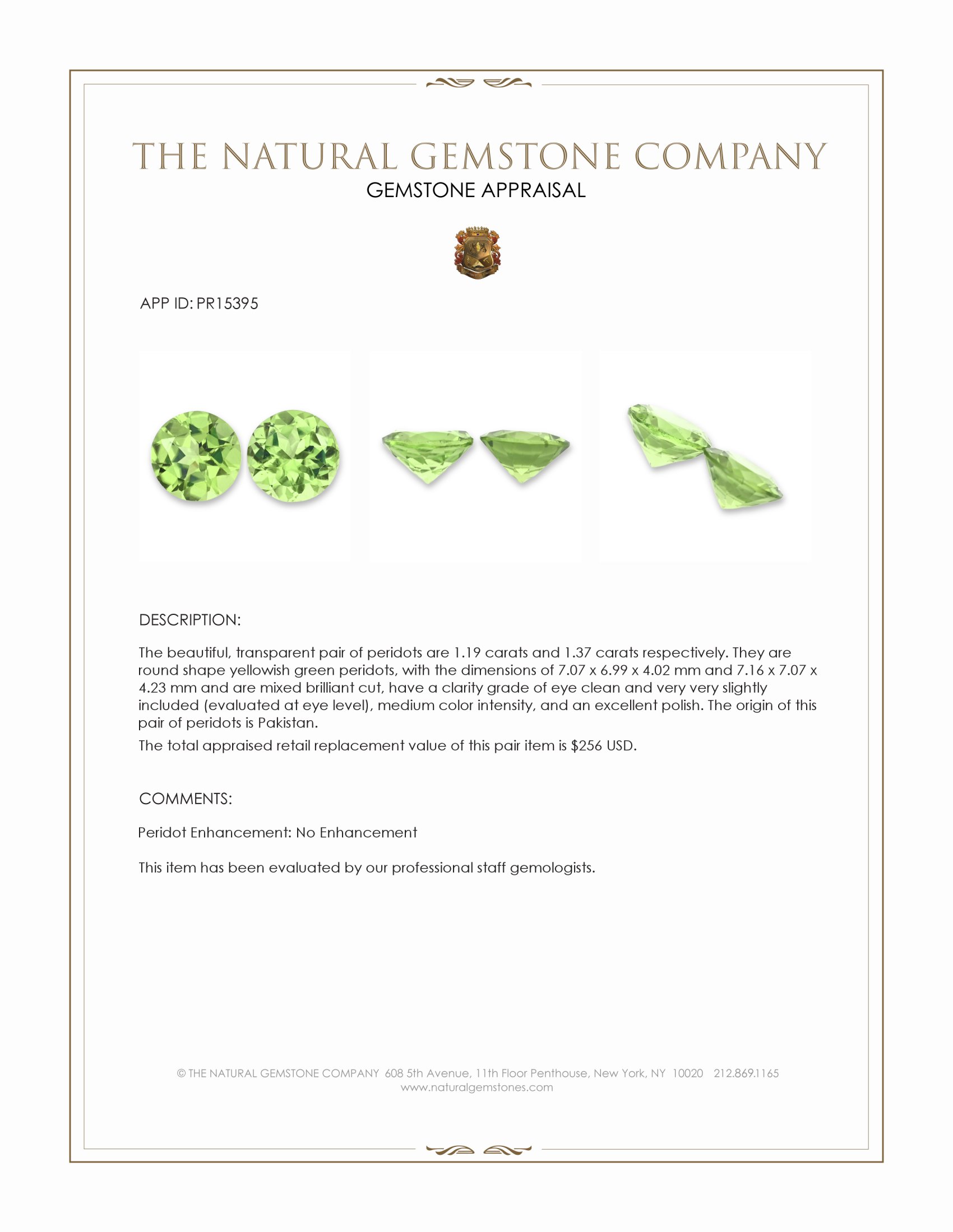 2.56 Ct.Tw. Yellowish Green Peridot Pair from Pakistan