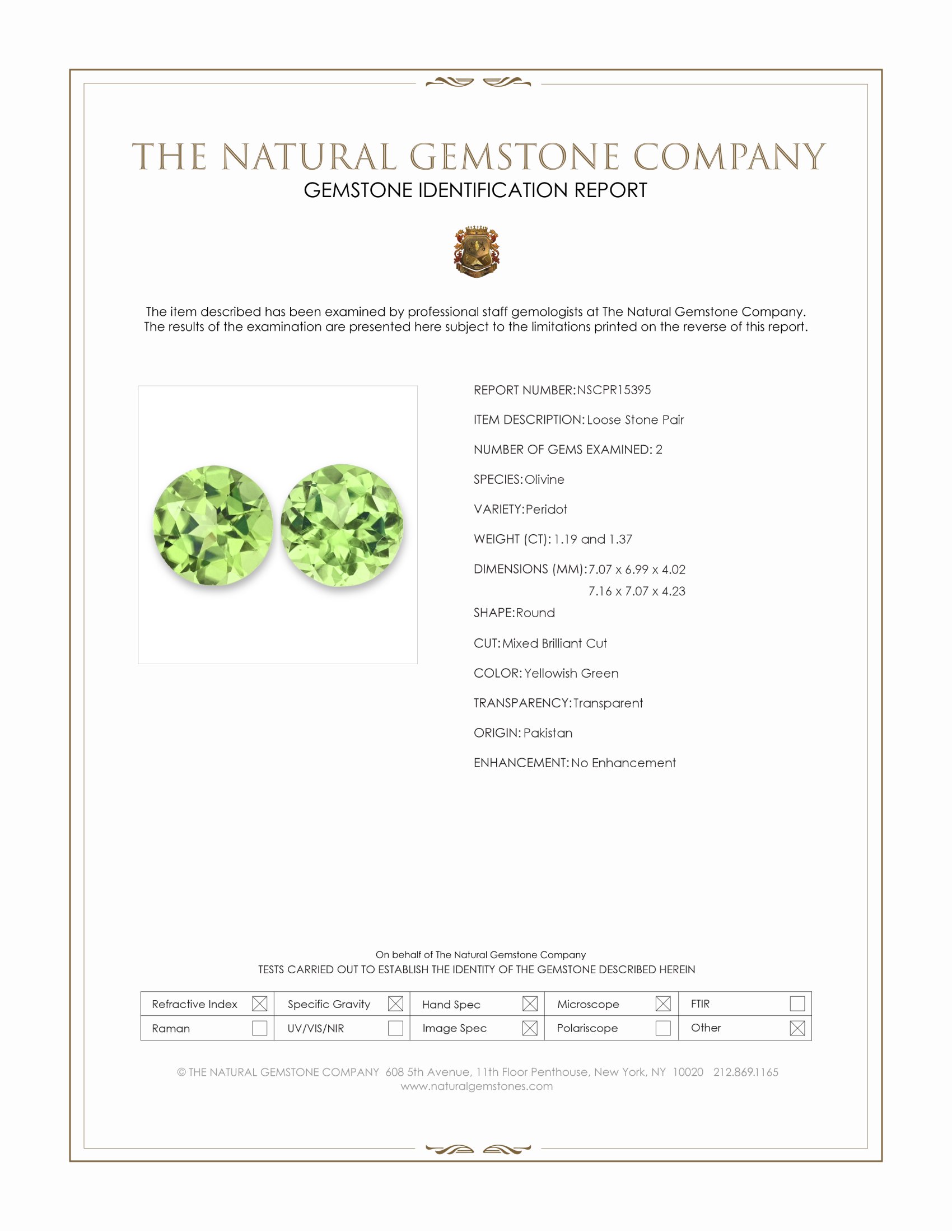 2.56 Ct.Tw. Yellowish Green Peridot Pair from Pakistan
