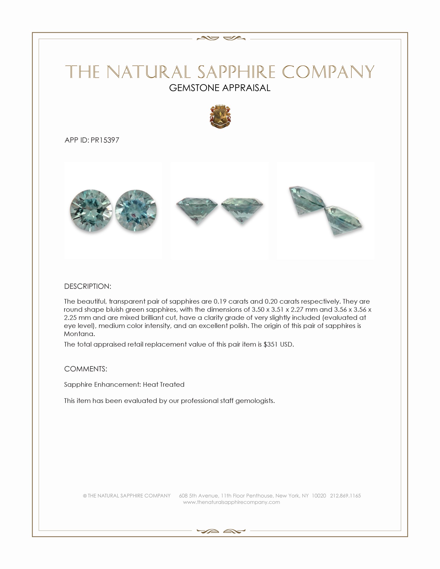 0.39 Ct.Tw. Bluish Green Sapphire Pair from Montana