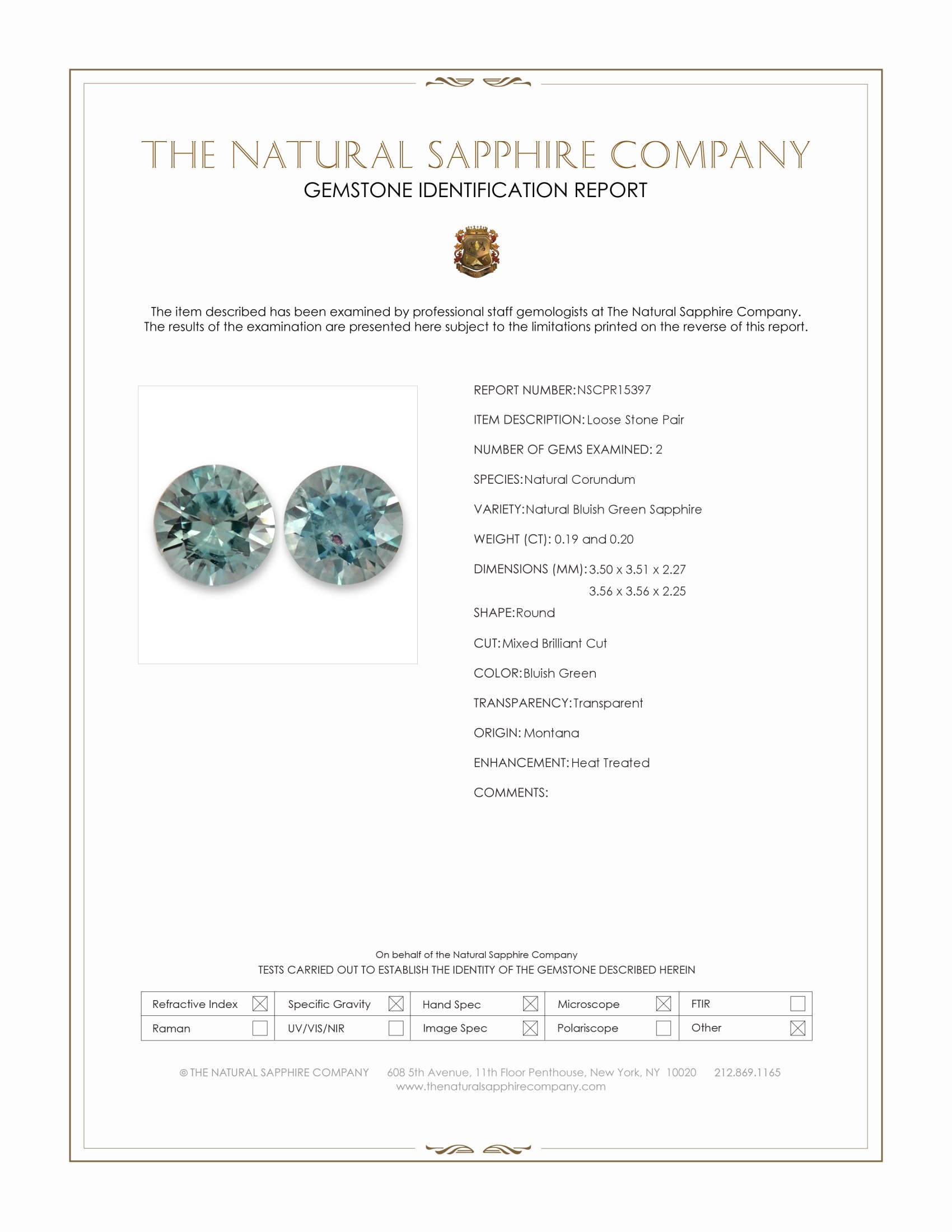 0.39 Ct.Tw. Bluish Green Sapphire Pair from Montana