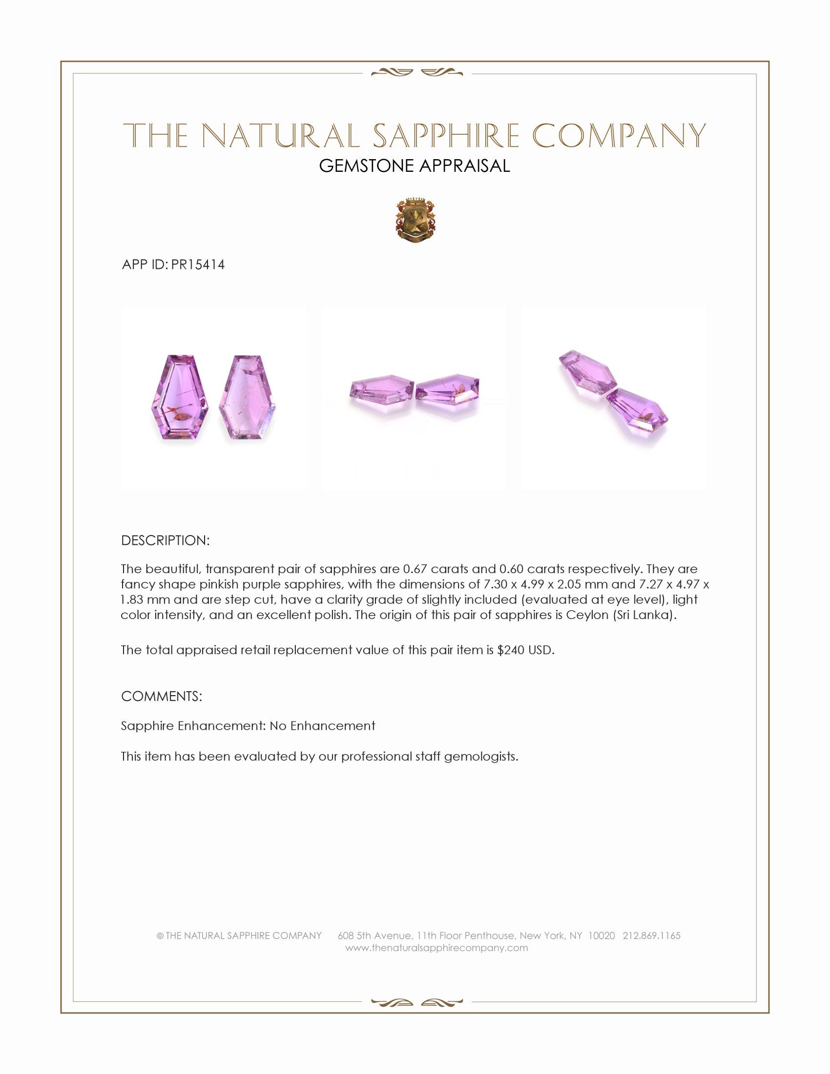 1.27 Ct.Tw. Pinkish Purple Sapphire Pair from Ceylon (Sri Lanka)