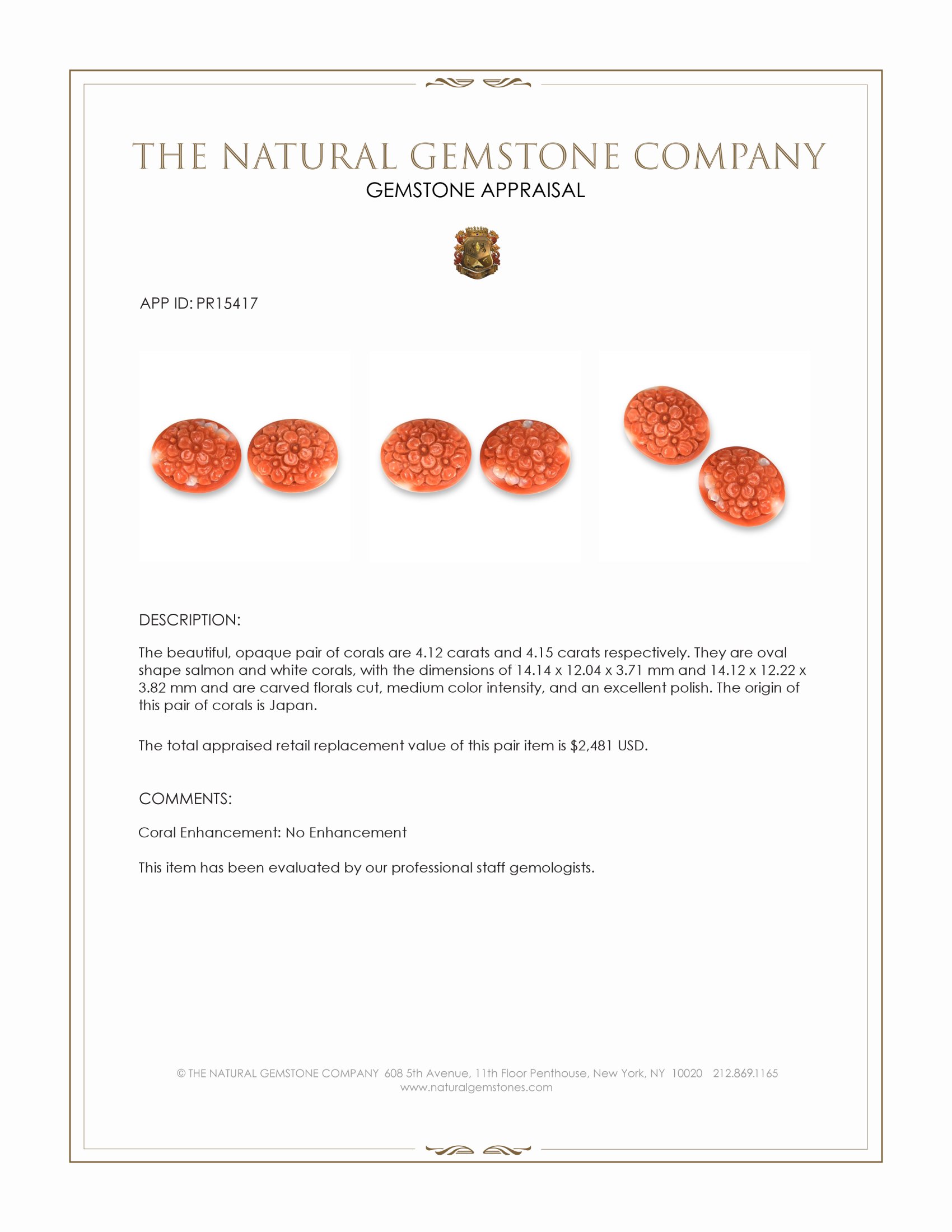 8.27 Ct.Tw. Salmon and White Coral Pair from Japan