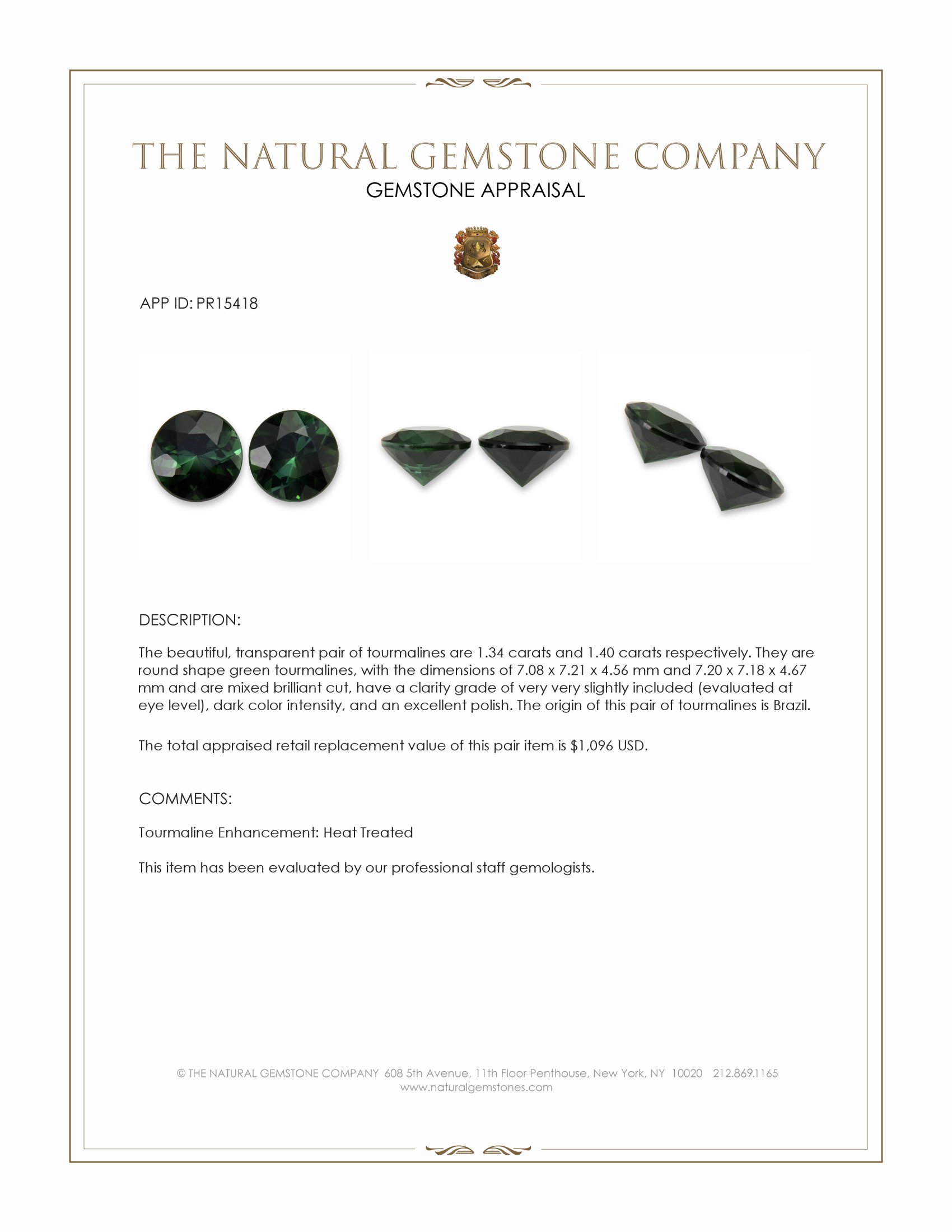 2.74 Ct.Tw. Green Tourmaline Pair from Brazil