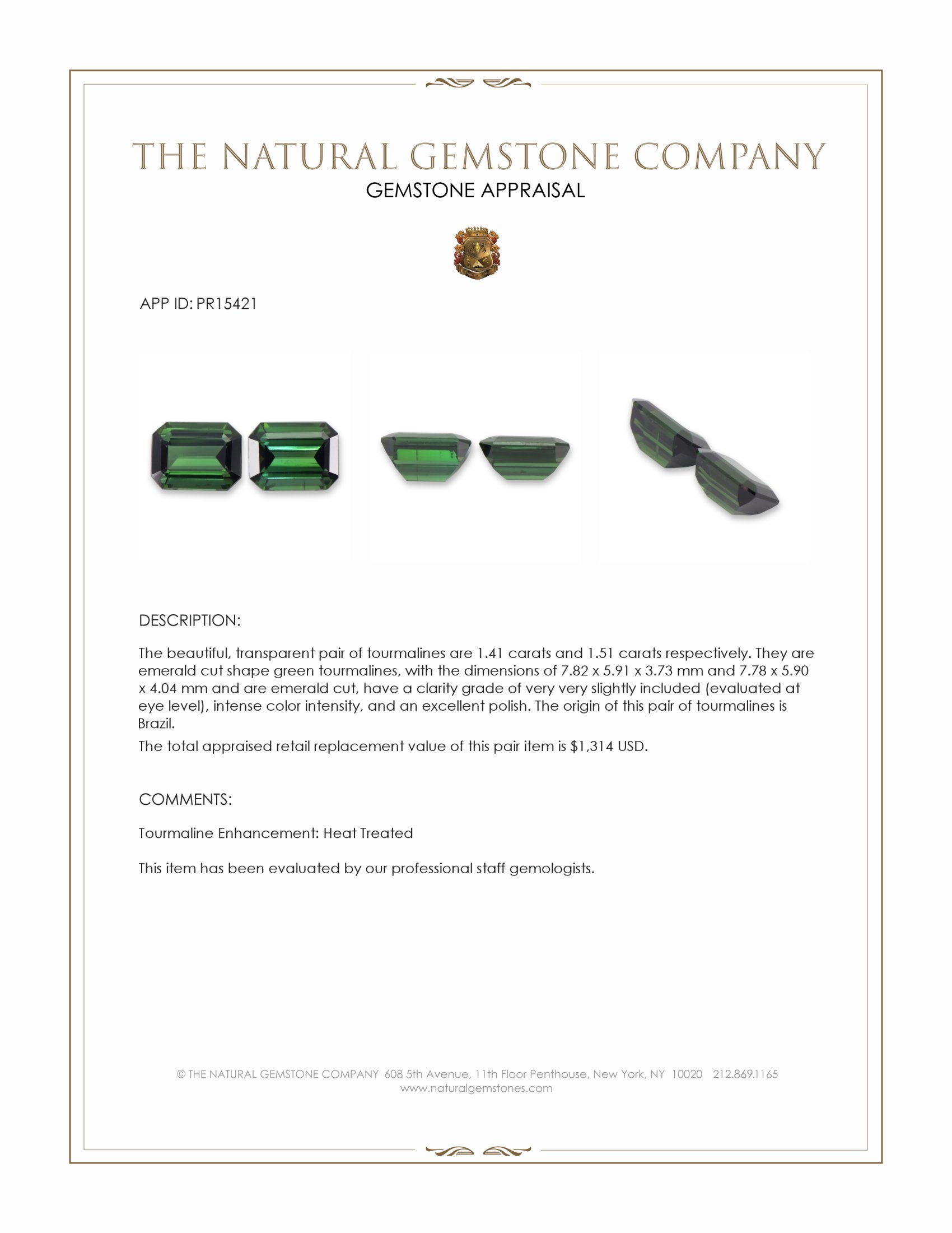 2.92 Ct.Tw. Green Tourmaline Pair from Brazil
