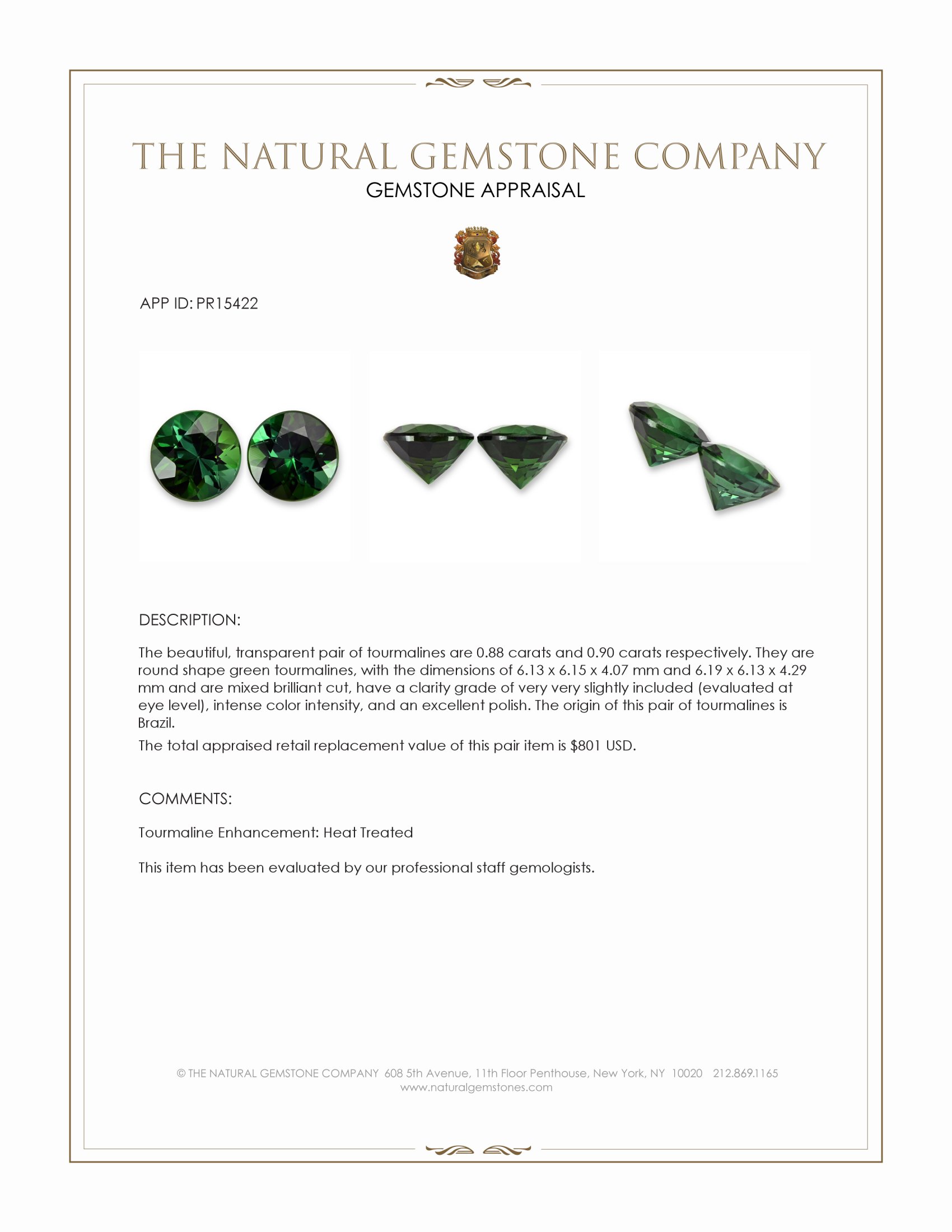 1.78 Ct.Tw. Green Tourmaline Pair from Brazil