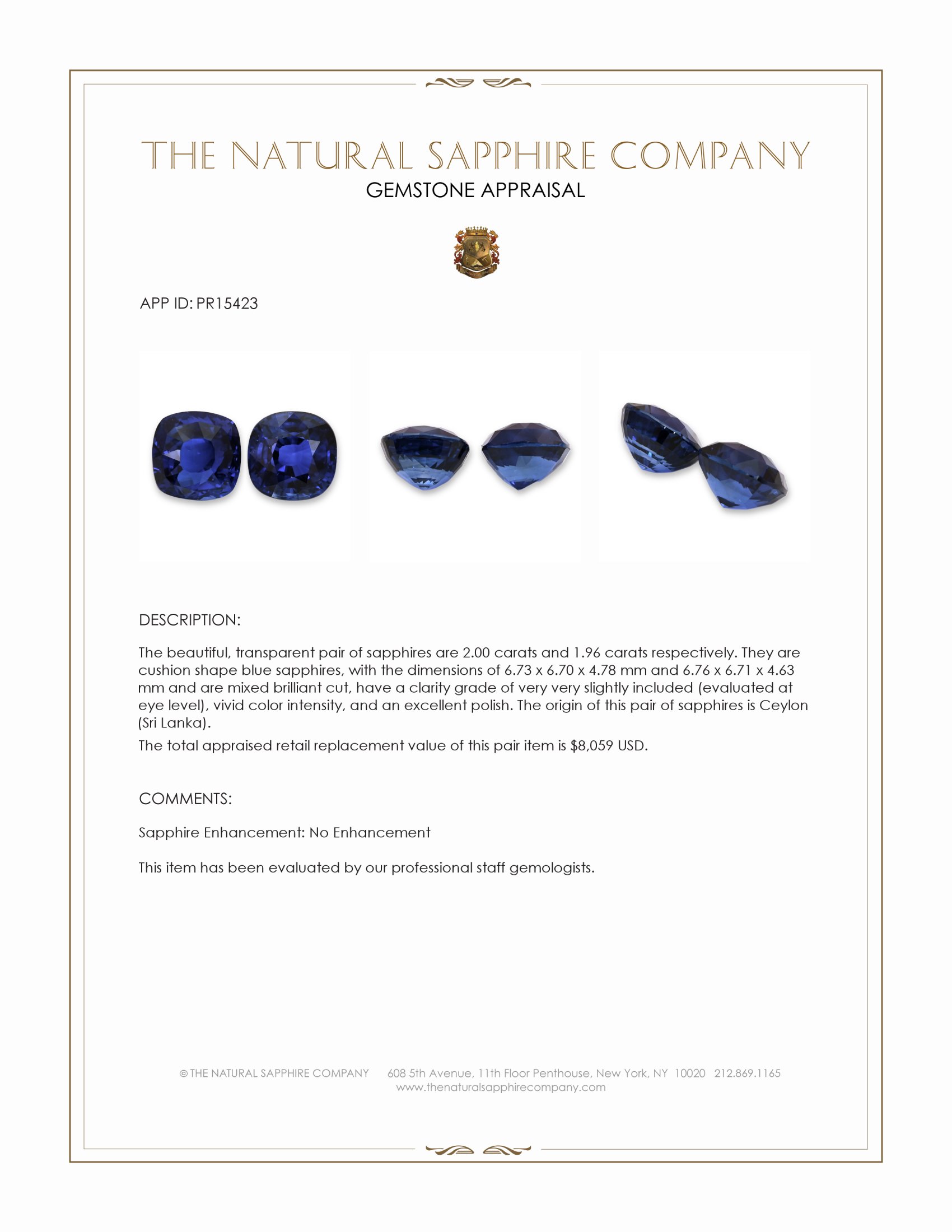 3.96 Ct.Tw. Blue Sapphire Pair from Ceylon (Sri Lanka)