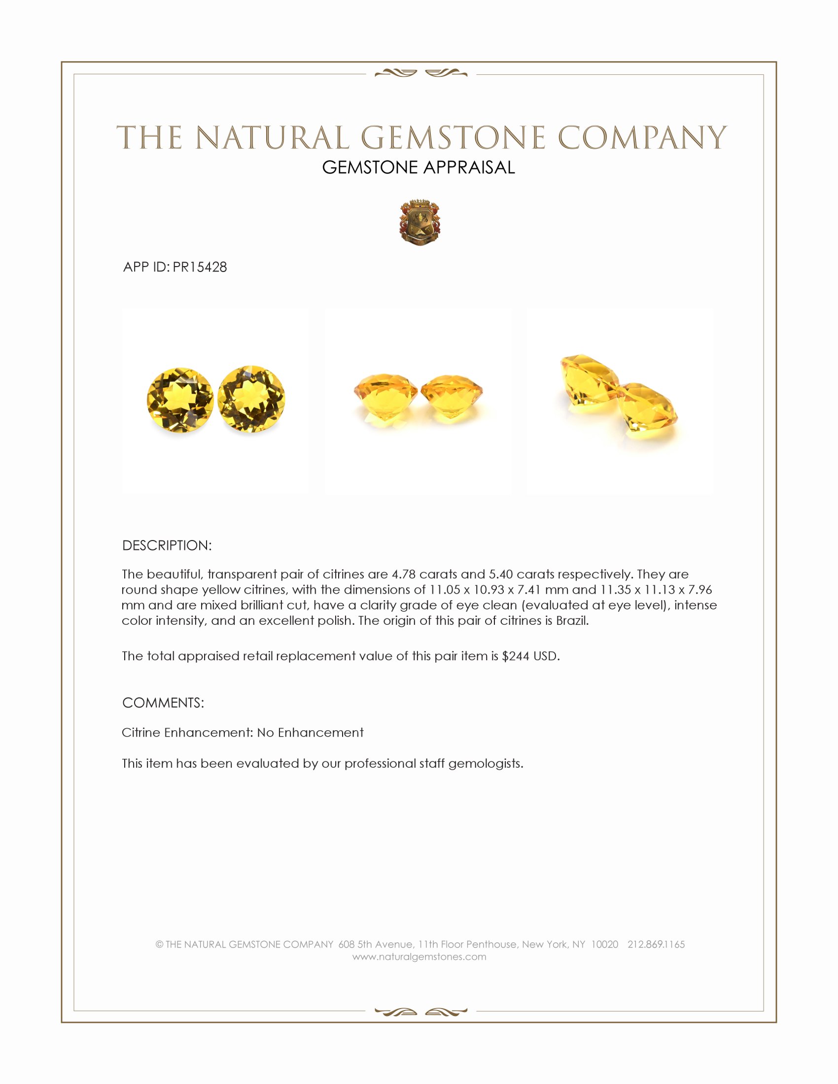 10.18 Ct.Tw. Yellow Citrine Pair from Brazil
