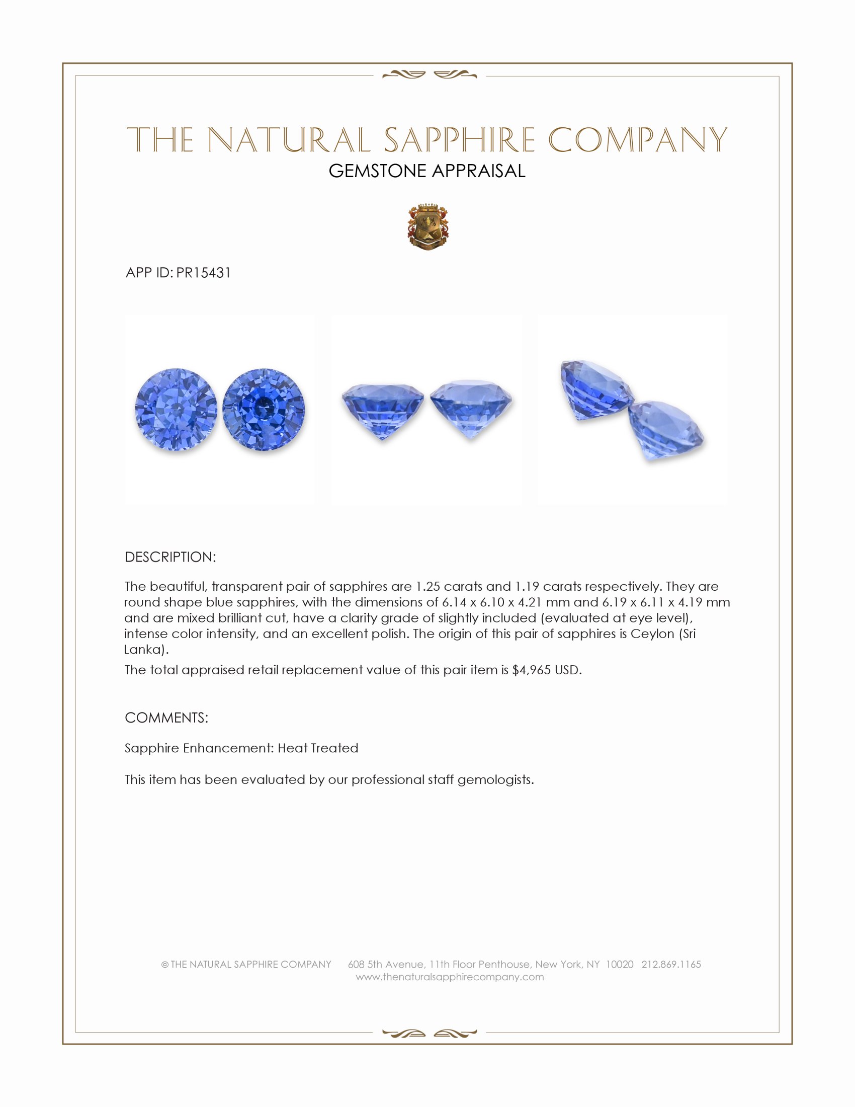 2.44 Ct.Tw. Blue Sapphire Pair from Ceylon (Sri Lanka)