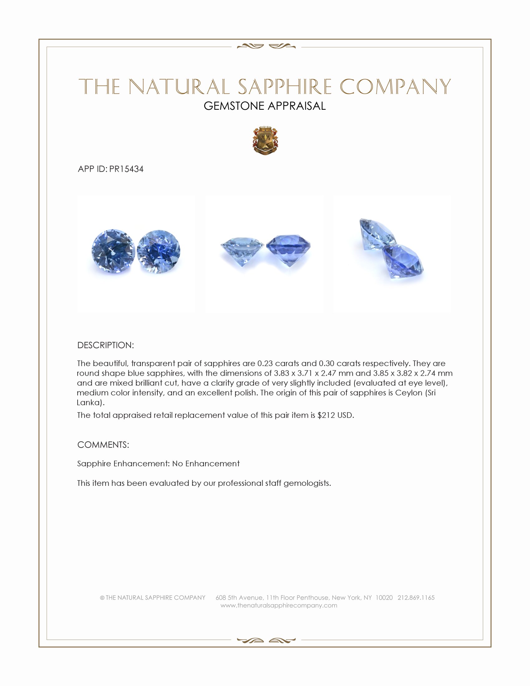 0.53 Ct.Tw. Blue Sapphire Pair from Ceylon (Sri Lanka)