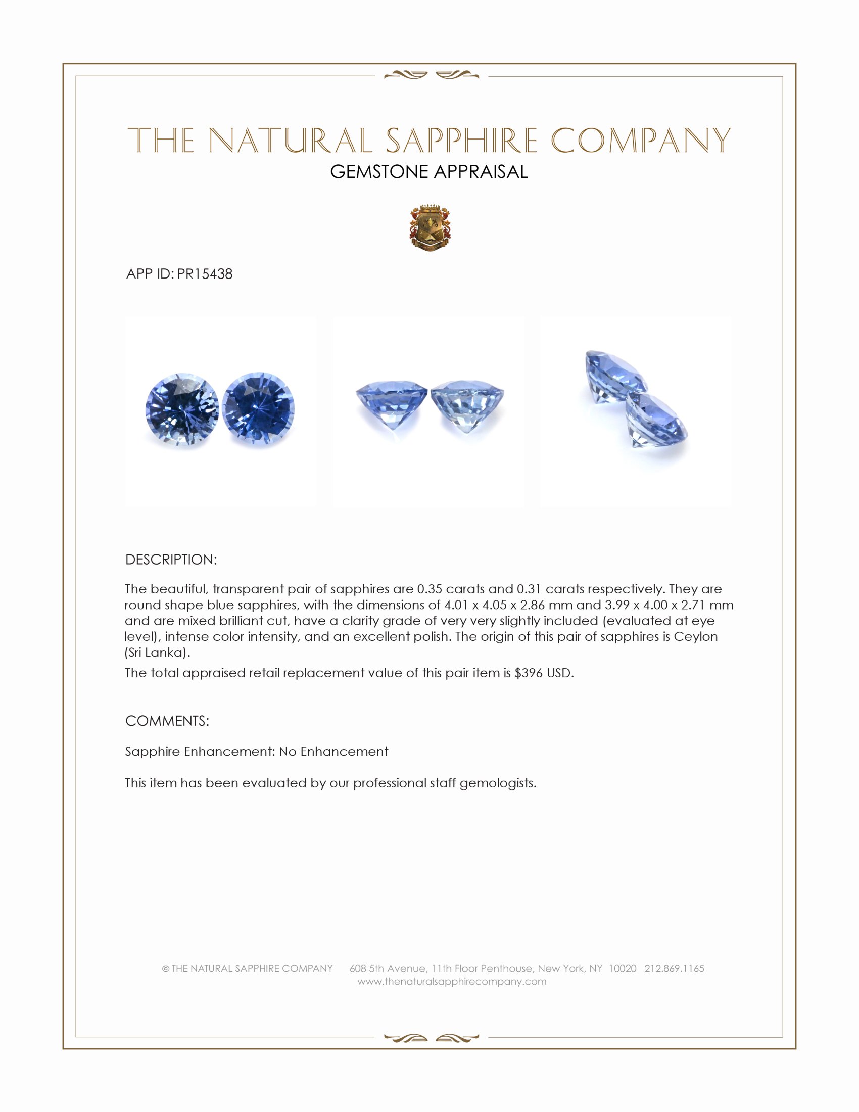 0.66 Ct.Tw. Blue Sapphire Pair from Ceylon (Sri Lanka)