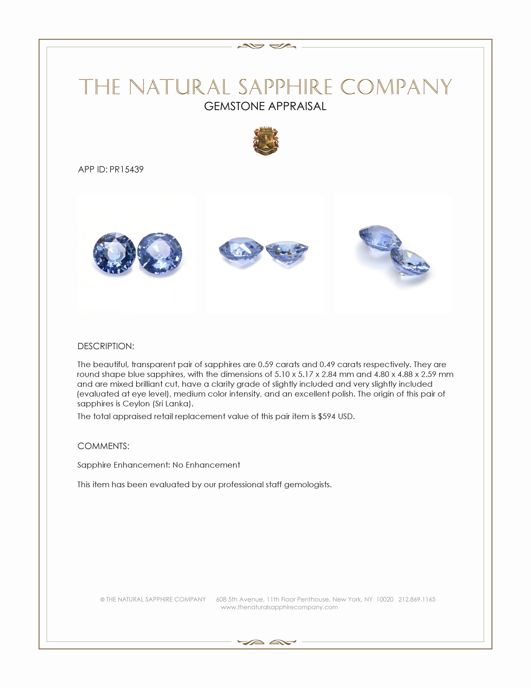 1.08 Ct.Tw. Blue Sapphire Pair from Ceylon (Sri Lanka)
