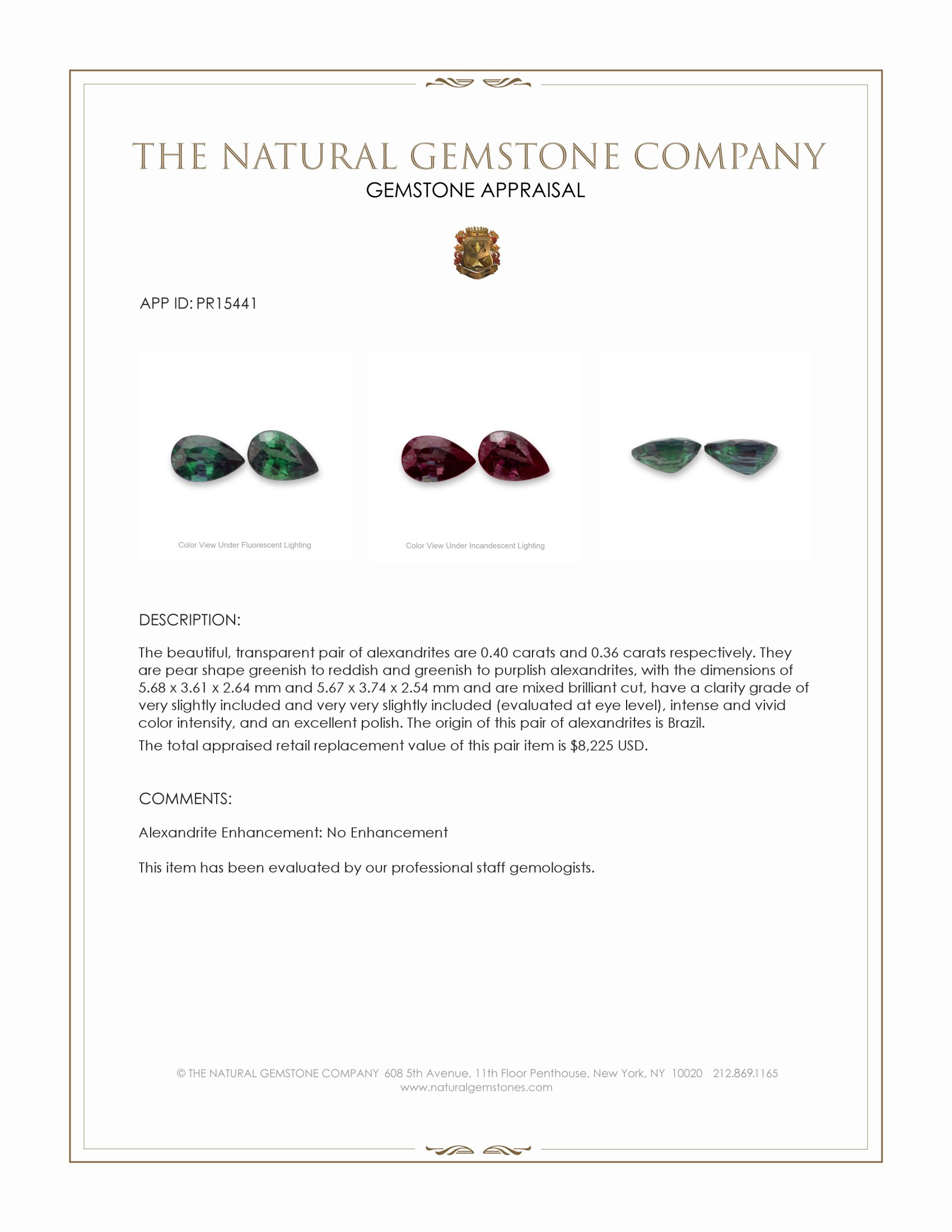 0.76 Ct.Tw. Alexandrite Pair from Brazil