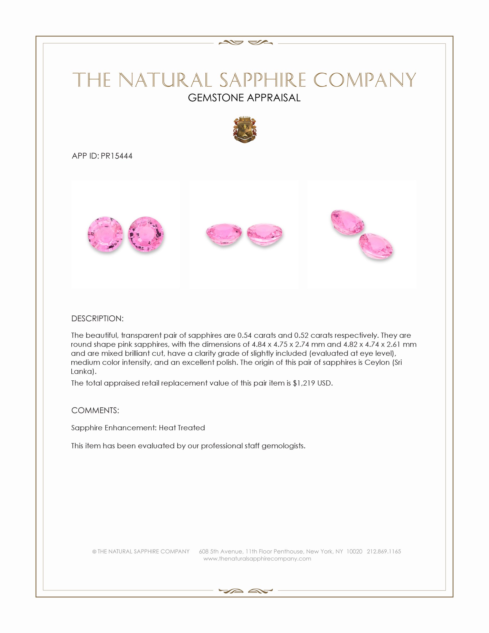 1.06 Ct.Tw. Pink Sapphire Pair from Ceylon (Sri Lanka)