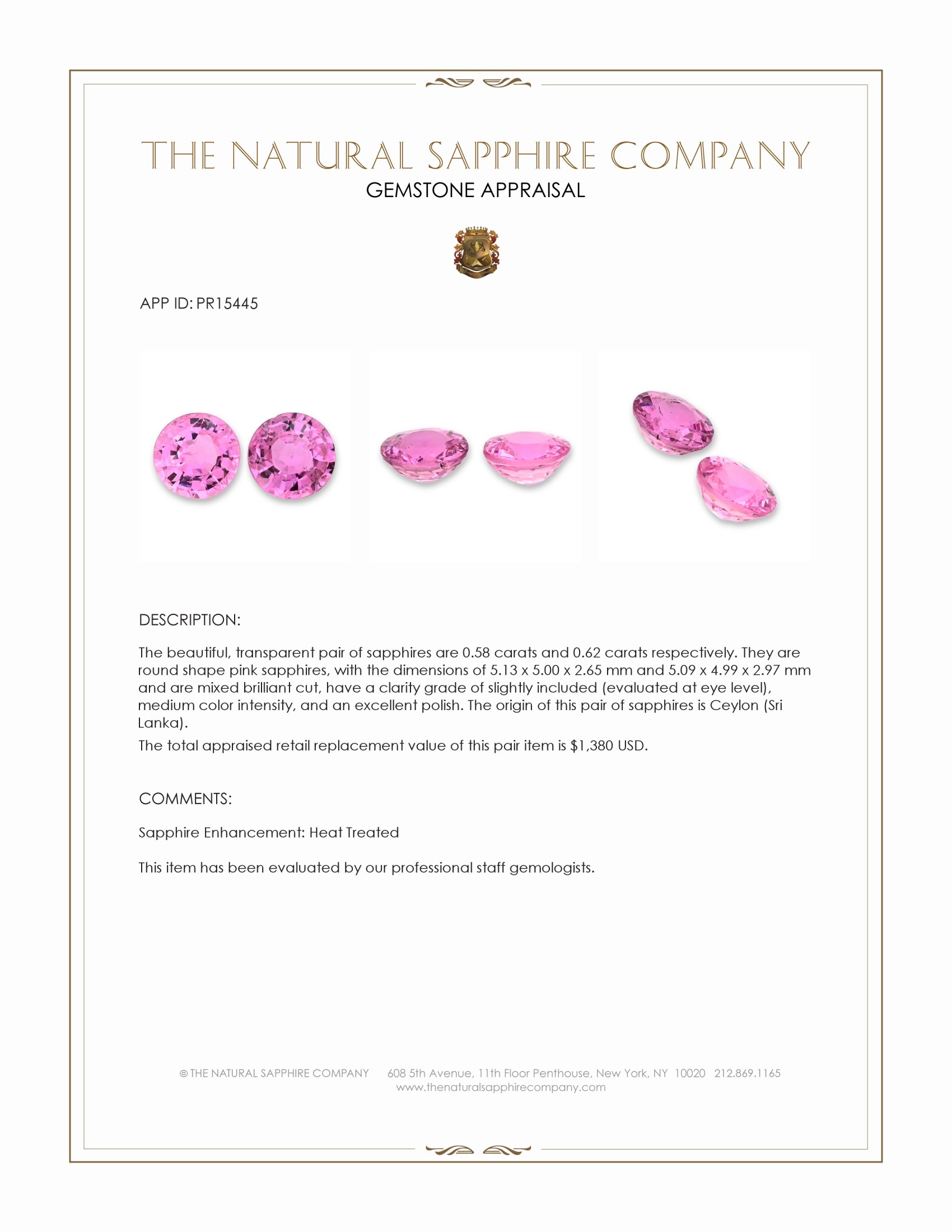1.20 Ct.Tw. Pink Sapphire Pair from Ceylon (Sri Lanka)