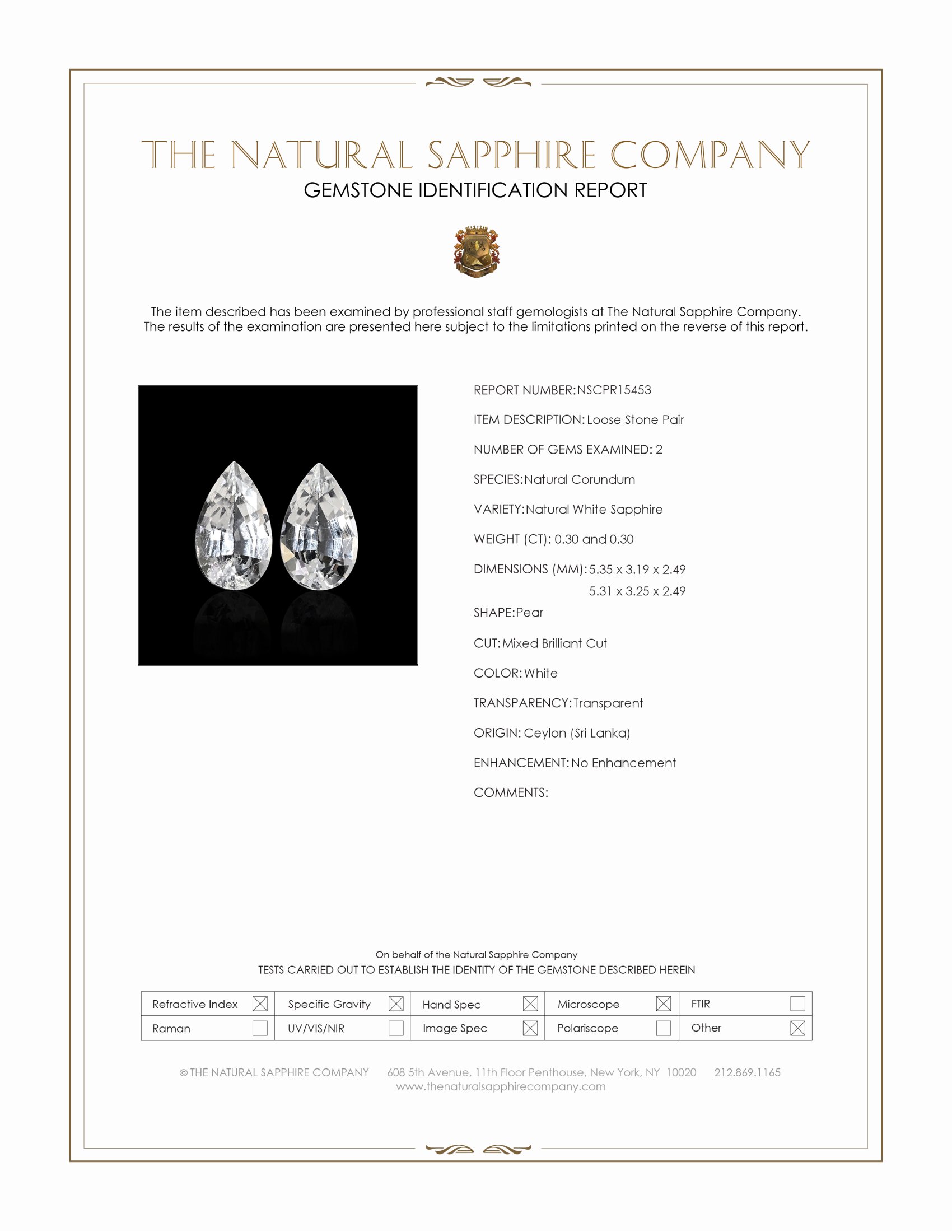 0.60 Ct.Tw. White Sapphire Pair from Ceylon (Sri Lanka)