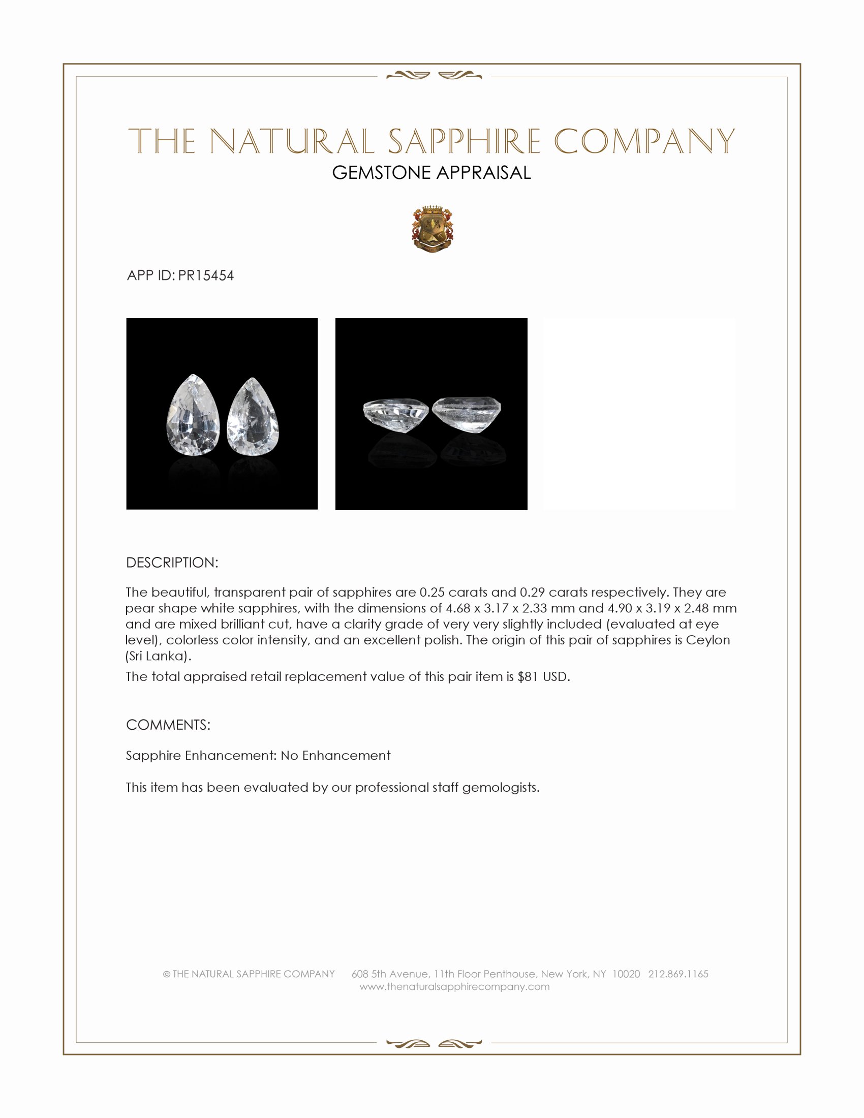 0.54 Ct.Tw. White Sapphire Pair from Ceylon (Sri Lanka)