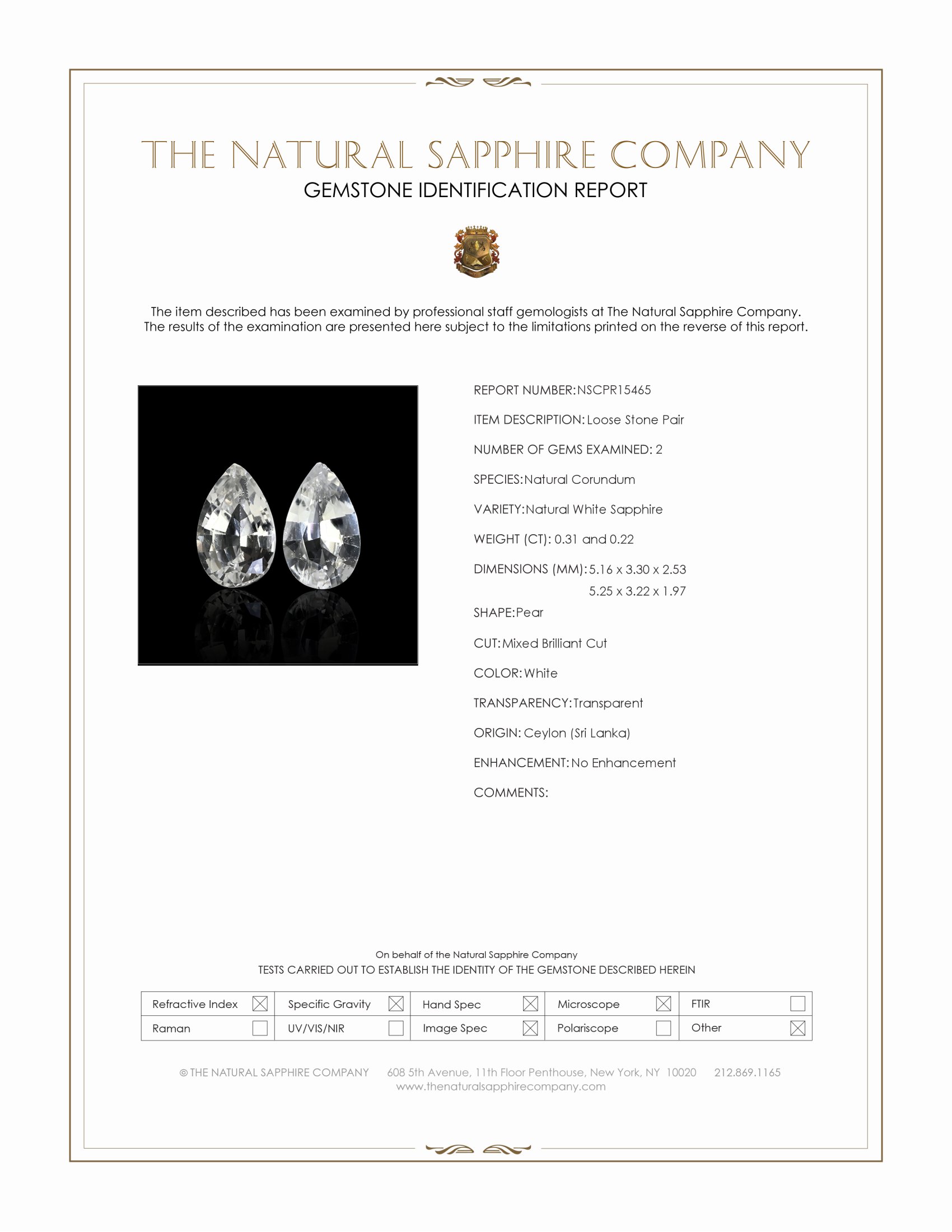 0.53 Ct.Tw. White Sapphire Pair from Ceylon (Sri Lanka)