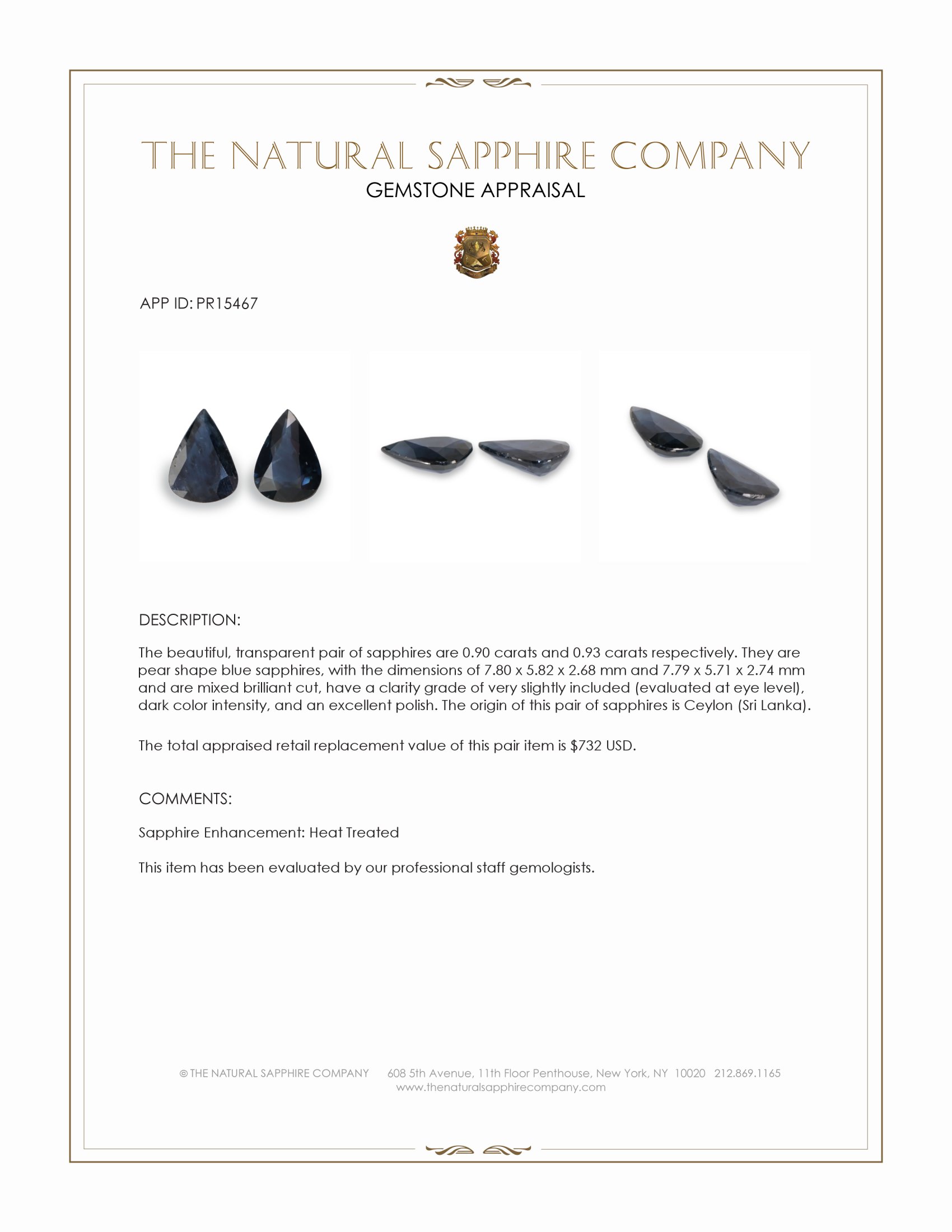 1.83 Ct.Tw. Blue Sapphire Pair from Ceylon (Sri Lanka)