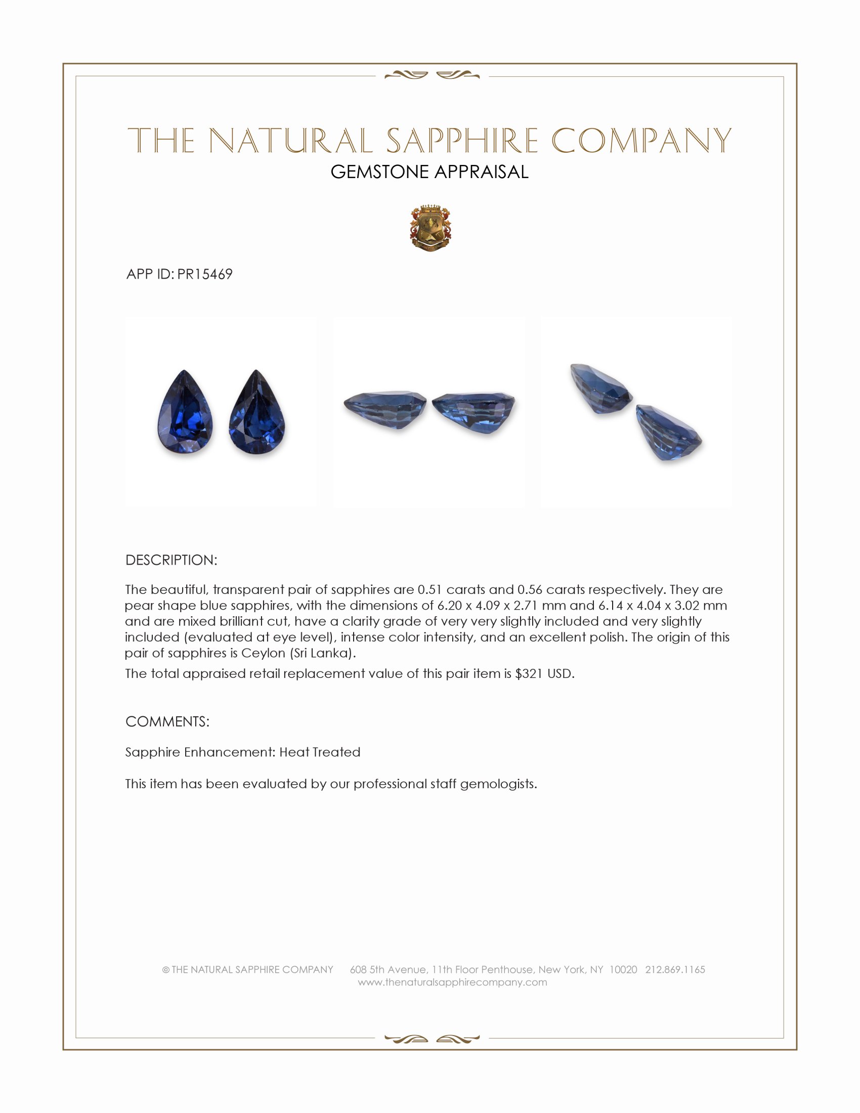 1.07 Ct.Tw. Blue Sapphire Pair from Ceylon (Sri Lanka)