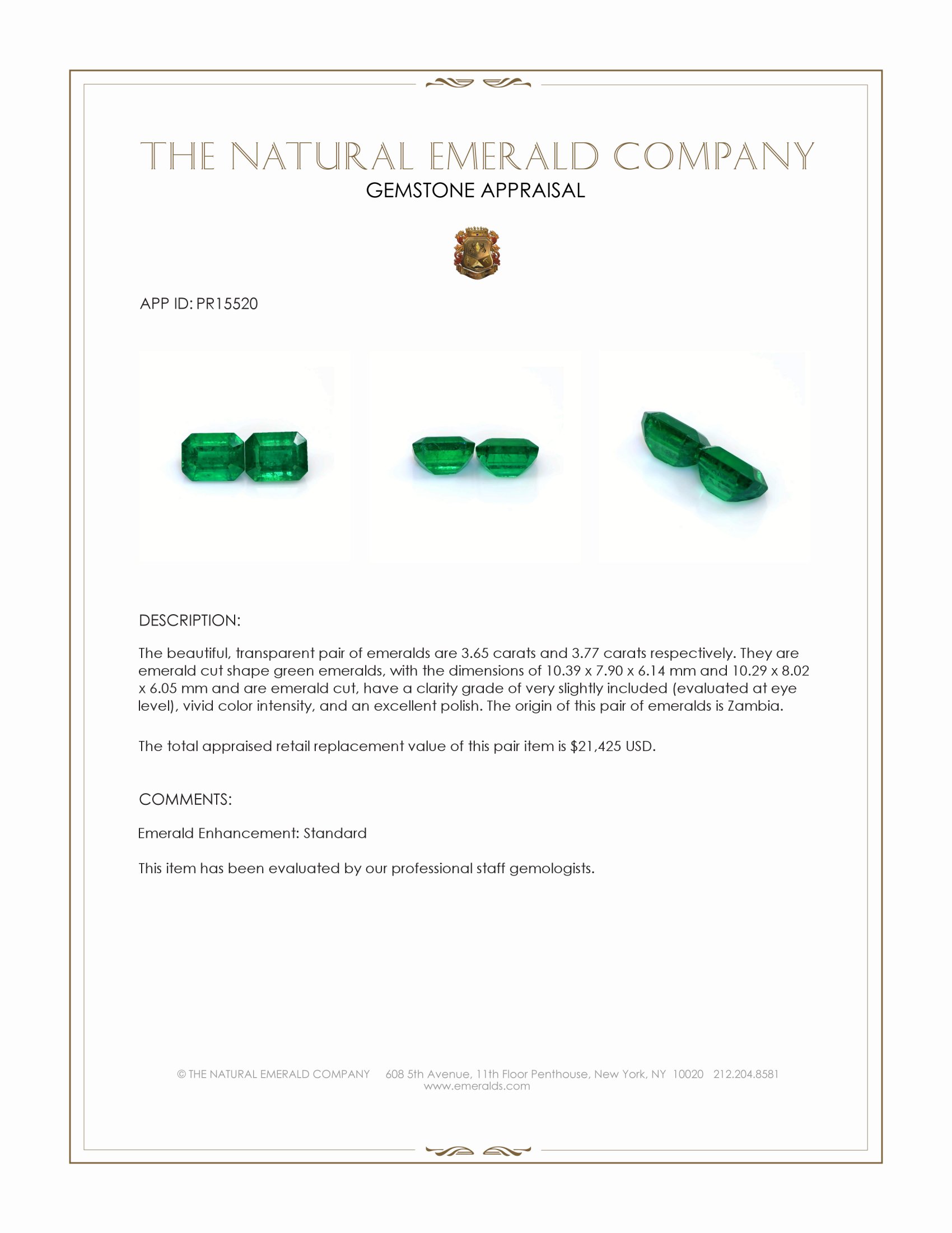 7.42 Ct.Tw. Emerald Pair from Zambia