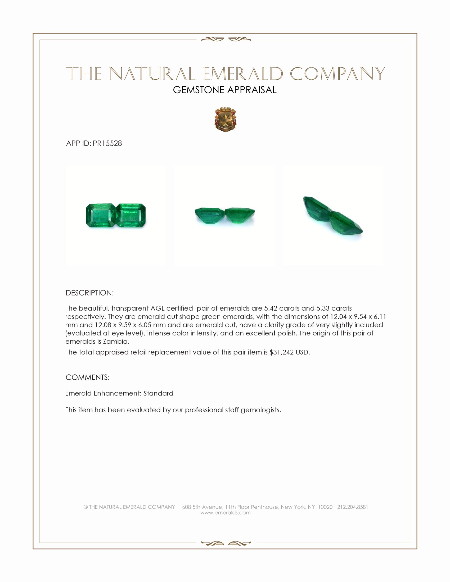 10.75 Ct.Tw. Emerald Pair from Zambia