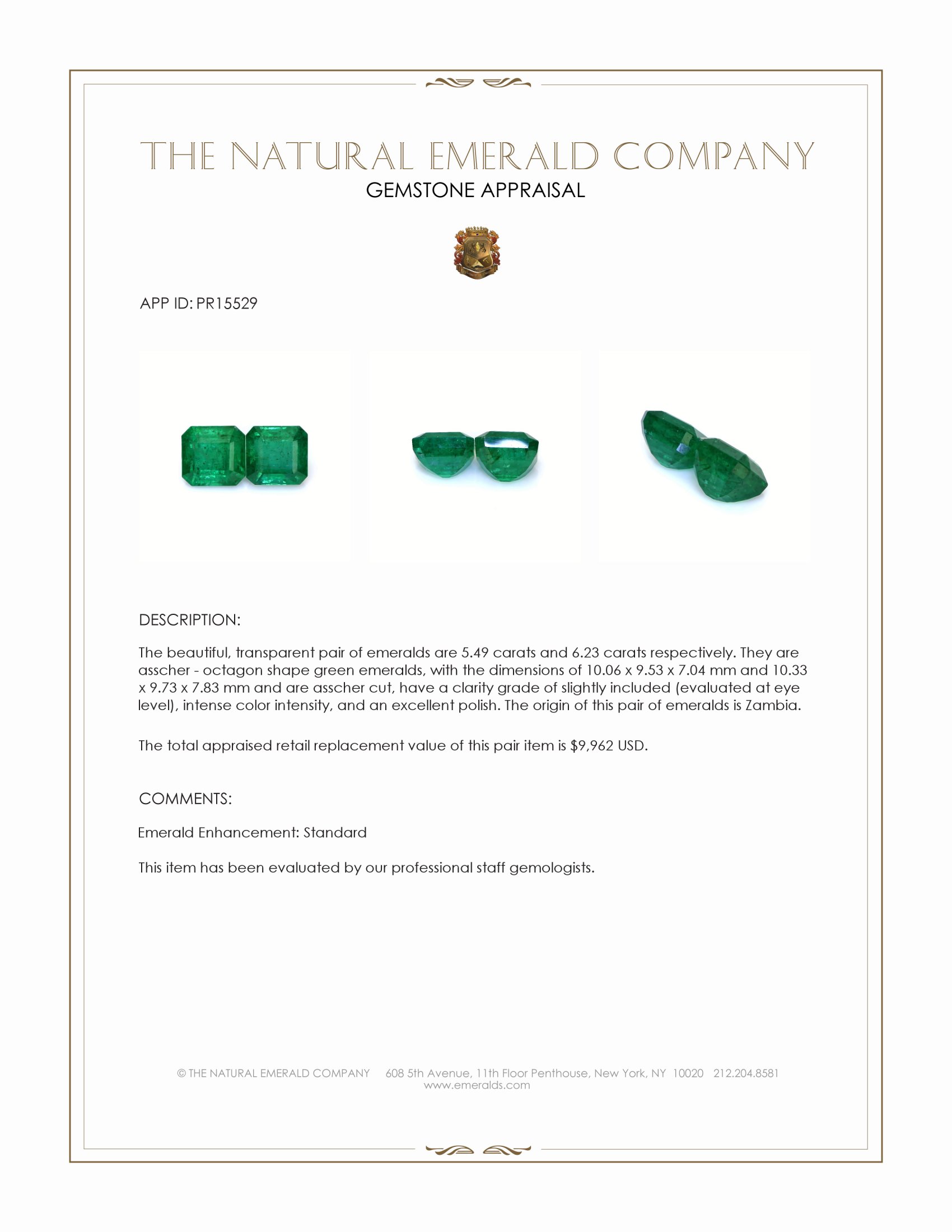 11.72 Ct.Tw. Emerald Pair from Zambia