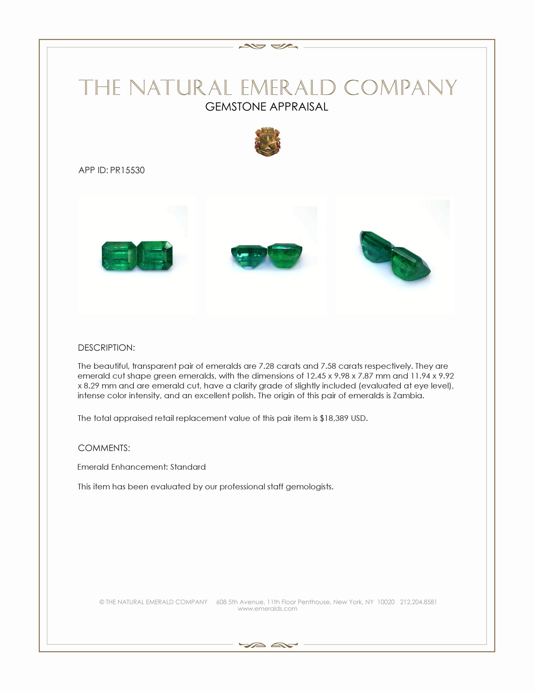 14.86 Ct.Tw. Emerald Pair from Zambia