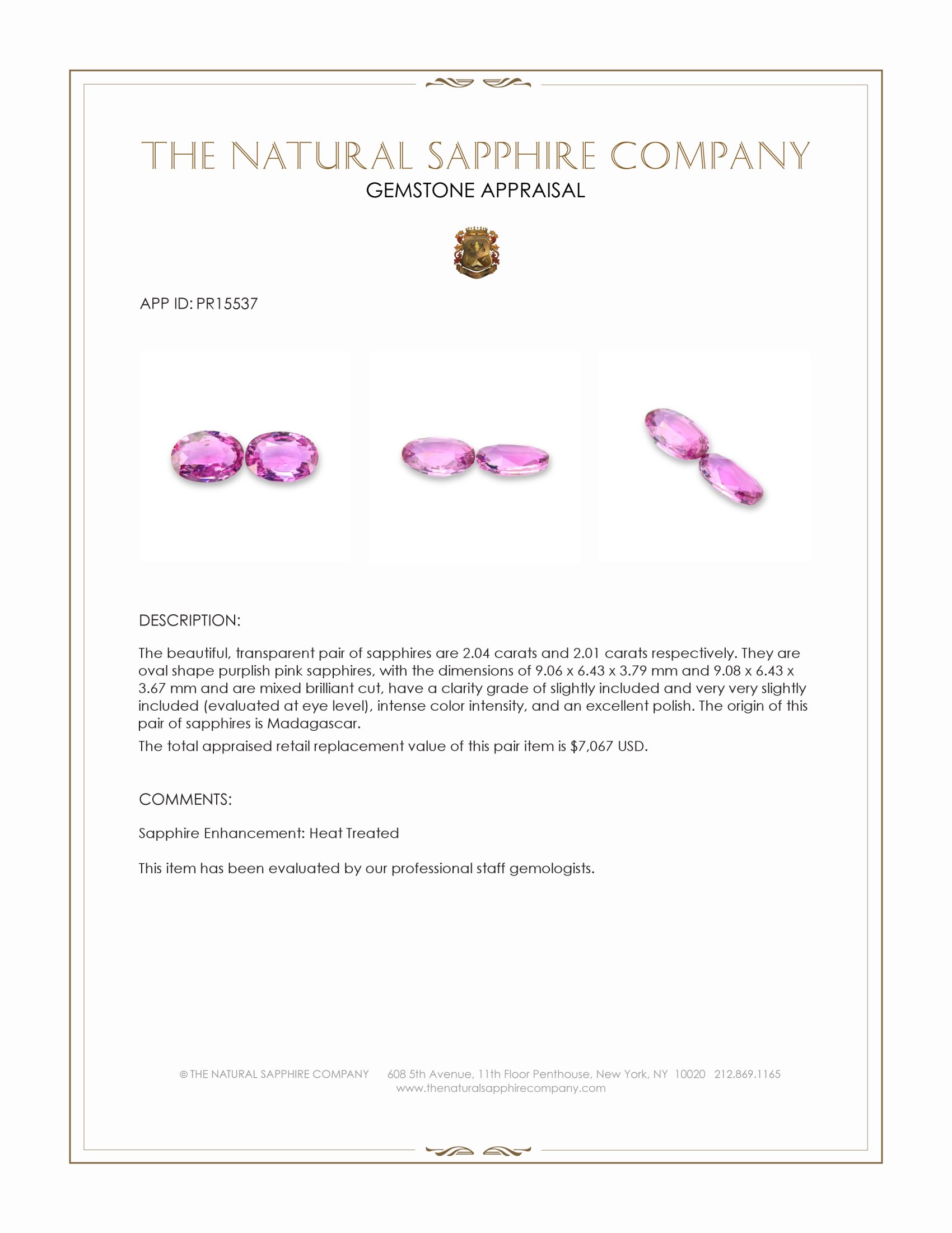 4.05 Ct.Tw. Purplish Pink Sapphire Pair from Madagascar