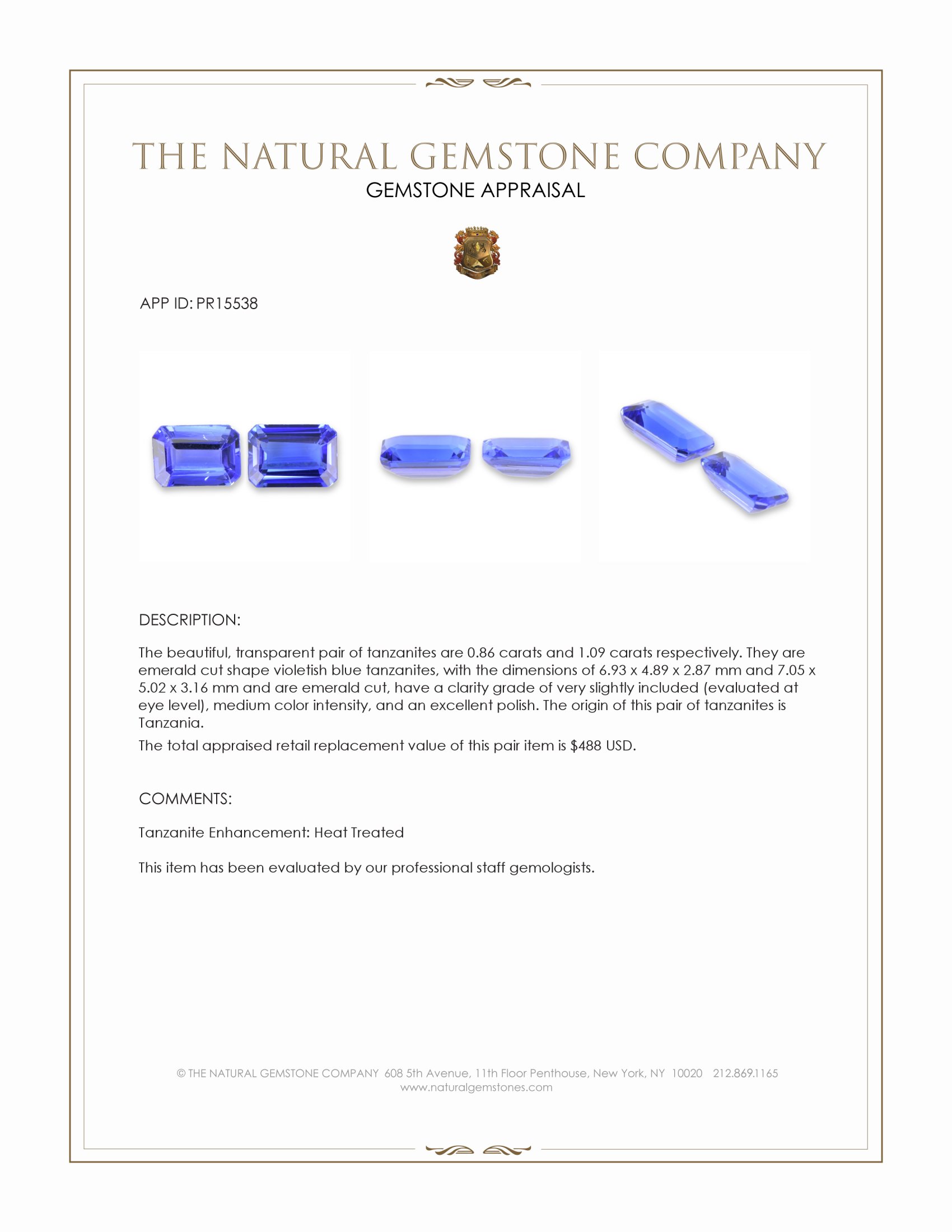1.95 Ct.Tw. Violetish Blue Tanzanite Pair from Tanzania