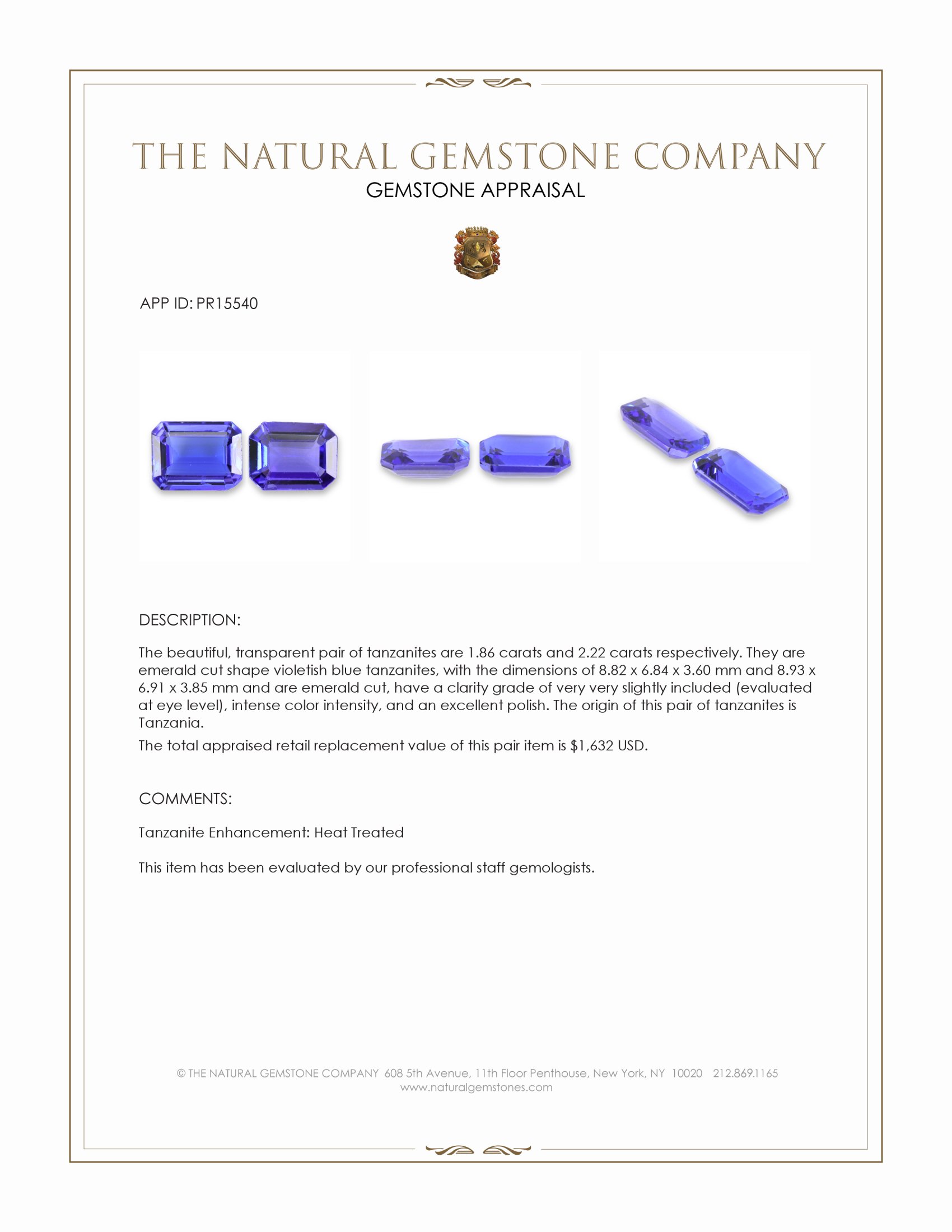 4.08 Ct.Tw. Violetish Blue Tanzanite Pair from Tanzania
