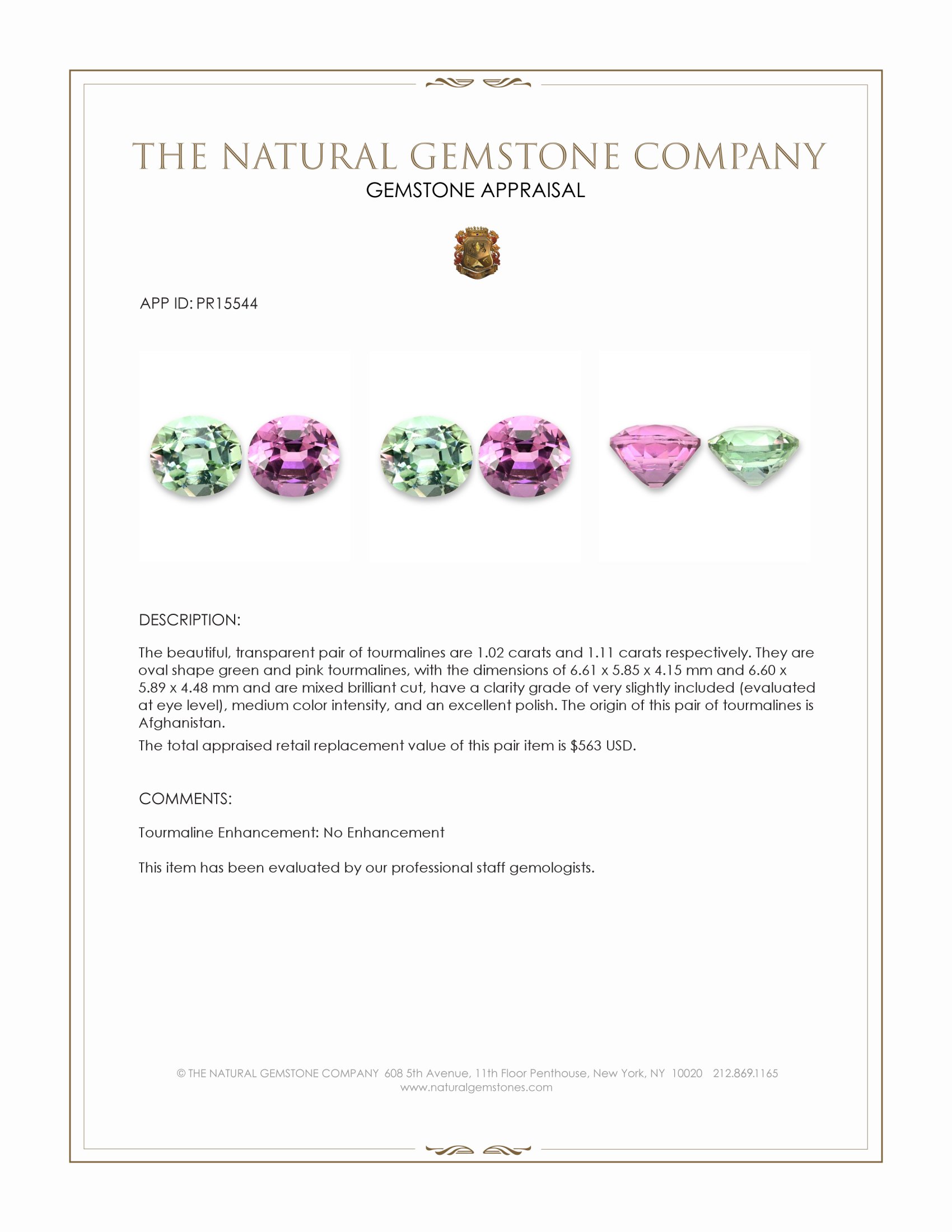 2.13 Ct.Tw. Green Tourmaline Pair from Afghanistan