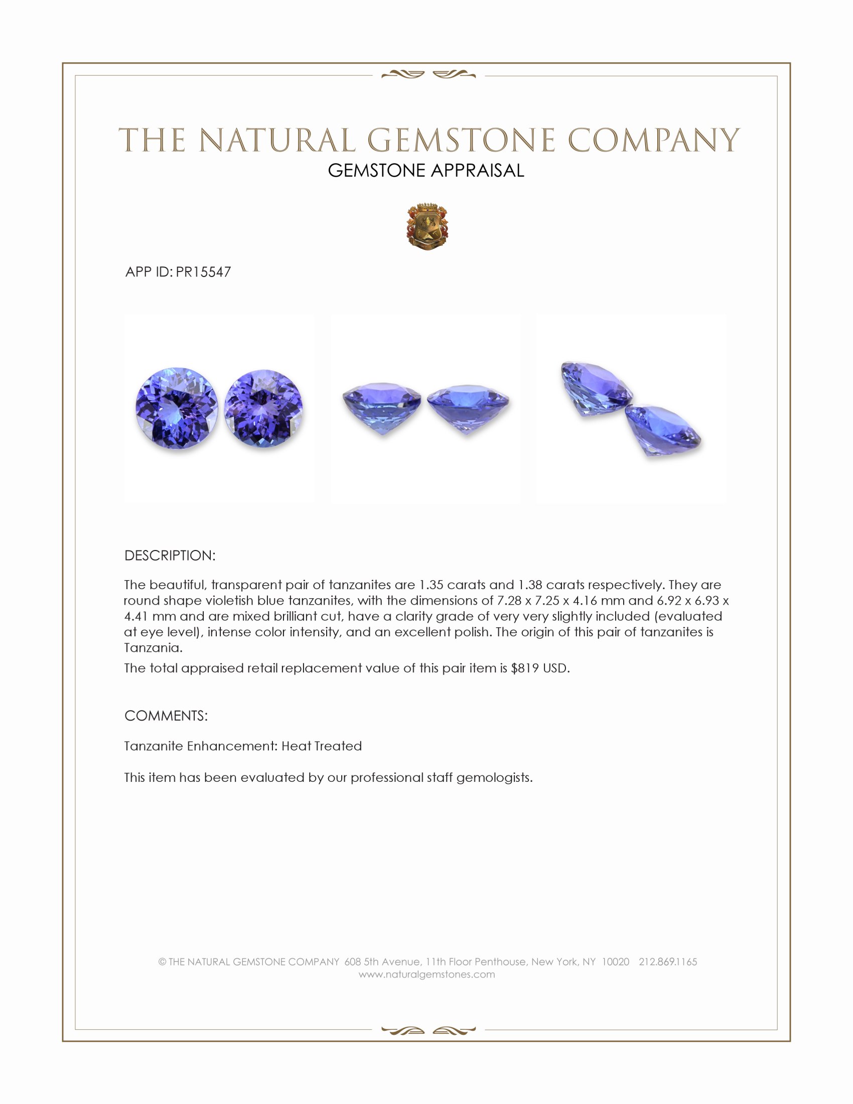 2.73 Ct.Tw. Violetish Blue Tanzanite Pair from Tanzania