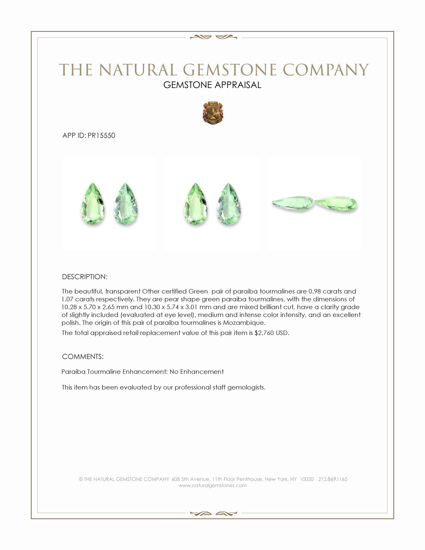 2.05 Ct.Tw. Green Paraiba Tourmaline Pair from Mozambique