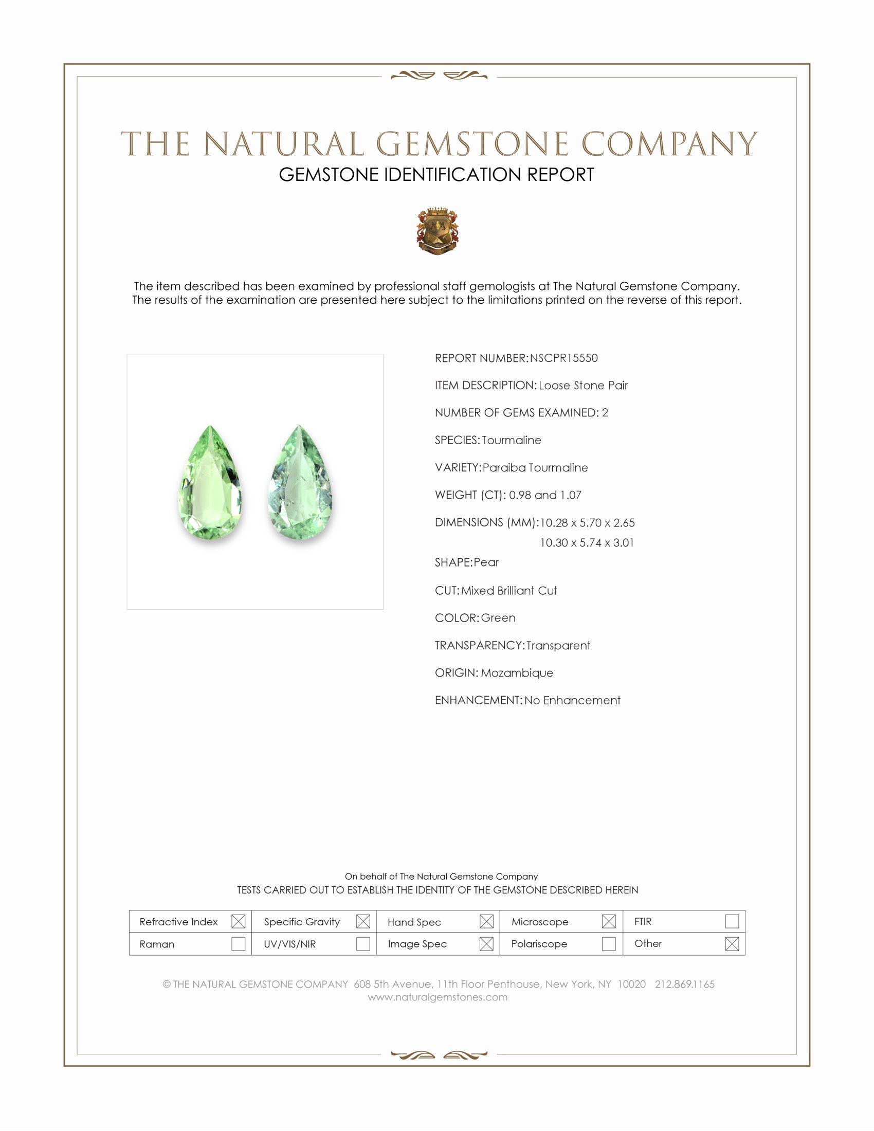2.05 Ct.Tw. Green Paraiba Tourmaline Pair from Mozambique