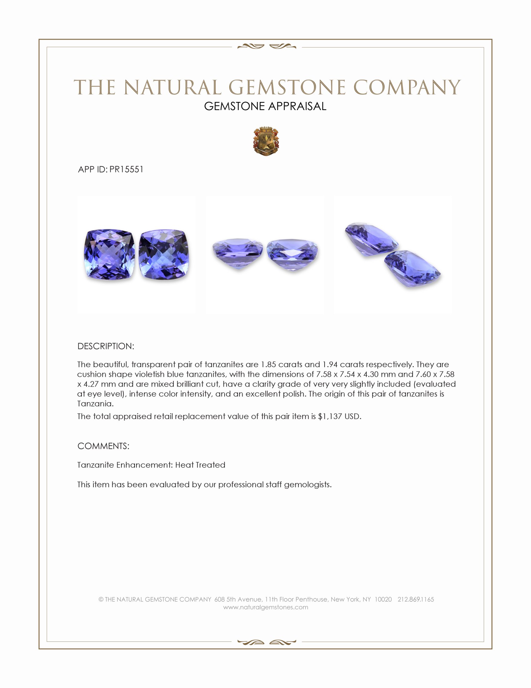 3.79 Ct.Tw. Violetish Blue Tanzanite Pair from Tanzania