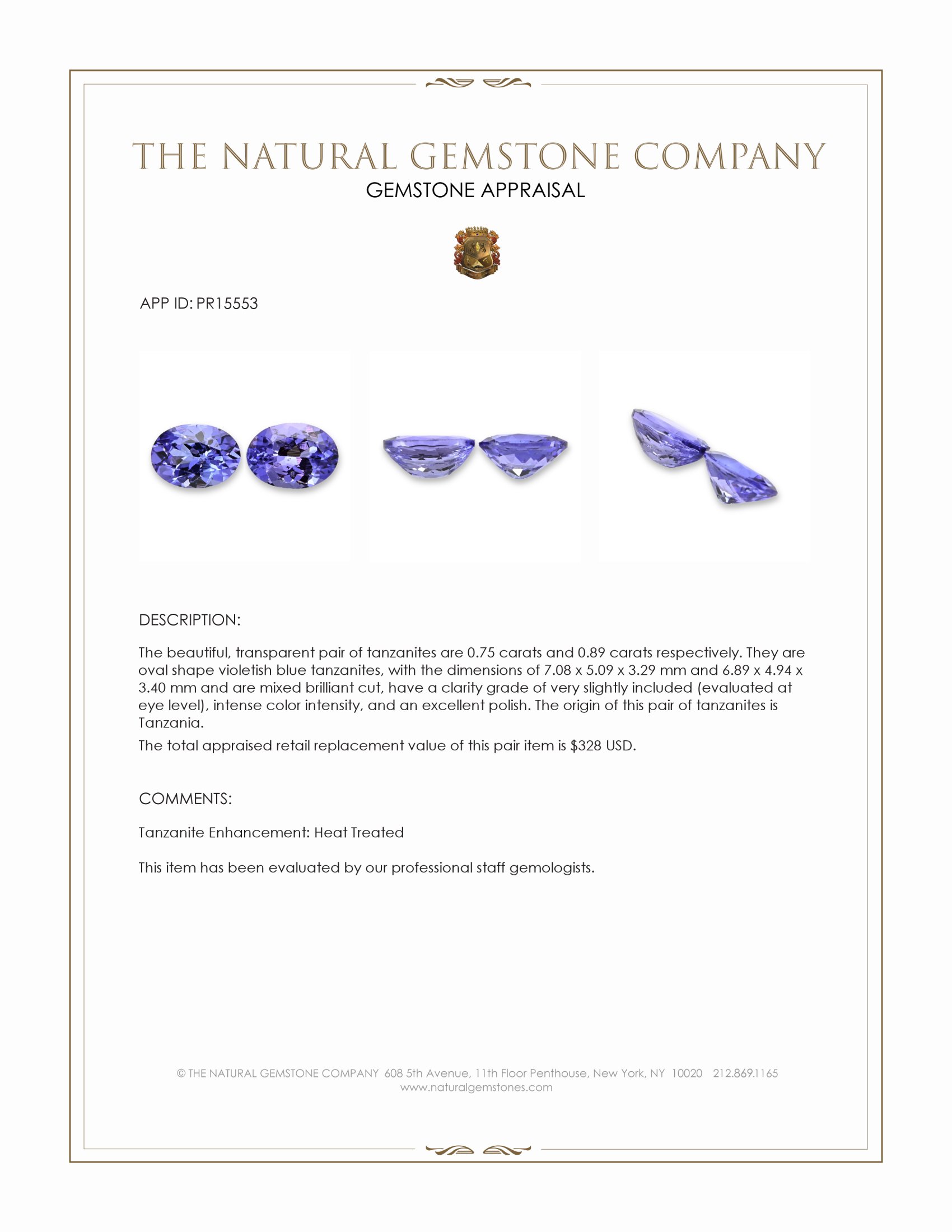 1.64 Ct.Tw. Violetish Blue Tanzanite Pair from Tanzania