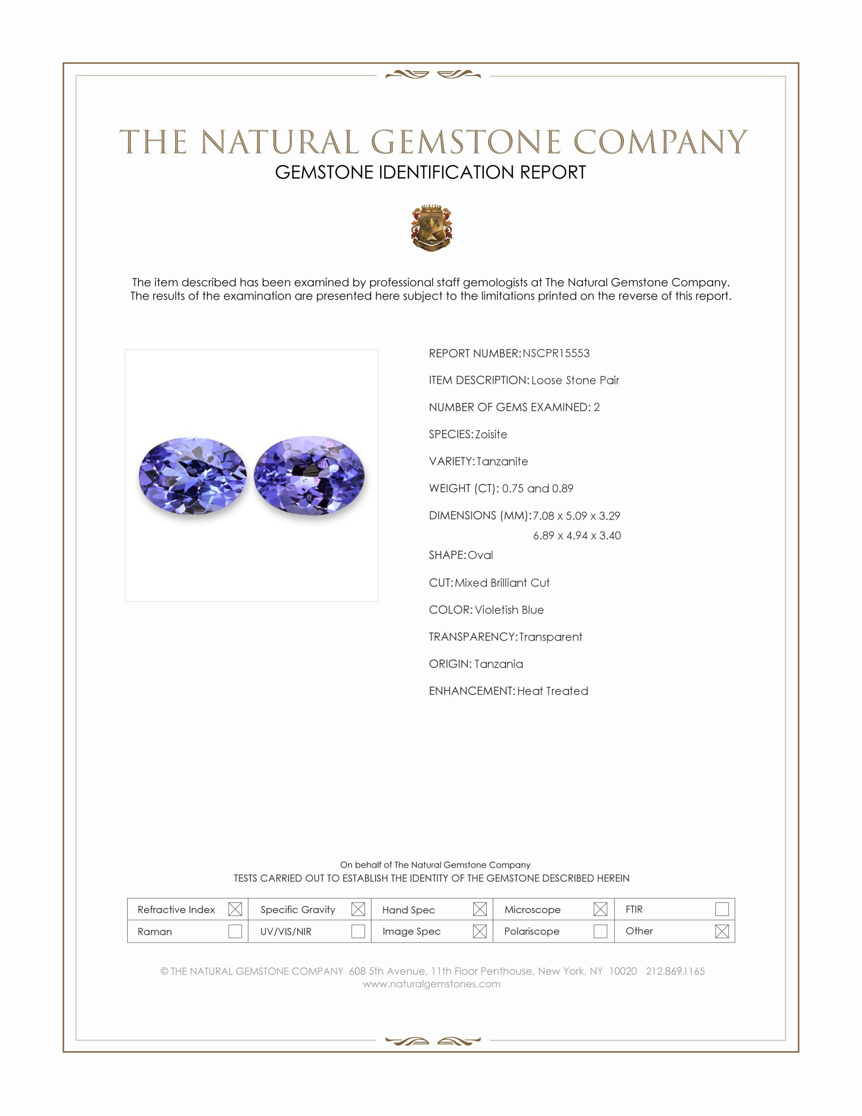 1.64 Ct.Tw. Violetish Blue Tanzanite Pair from Tanzania